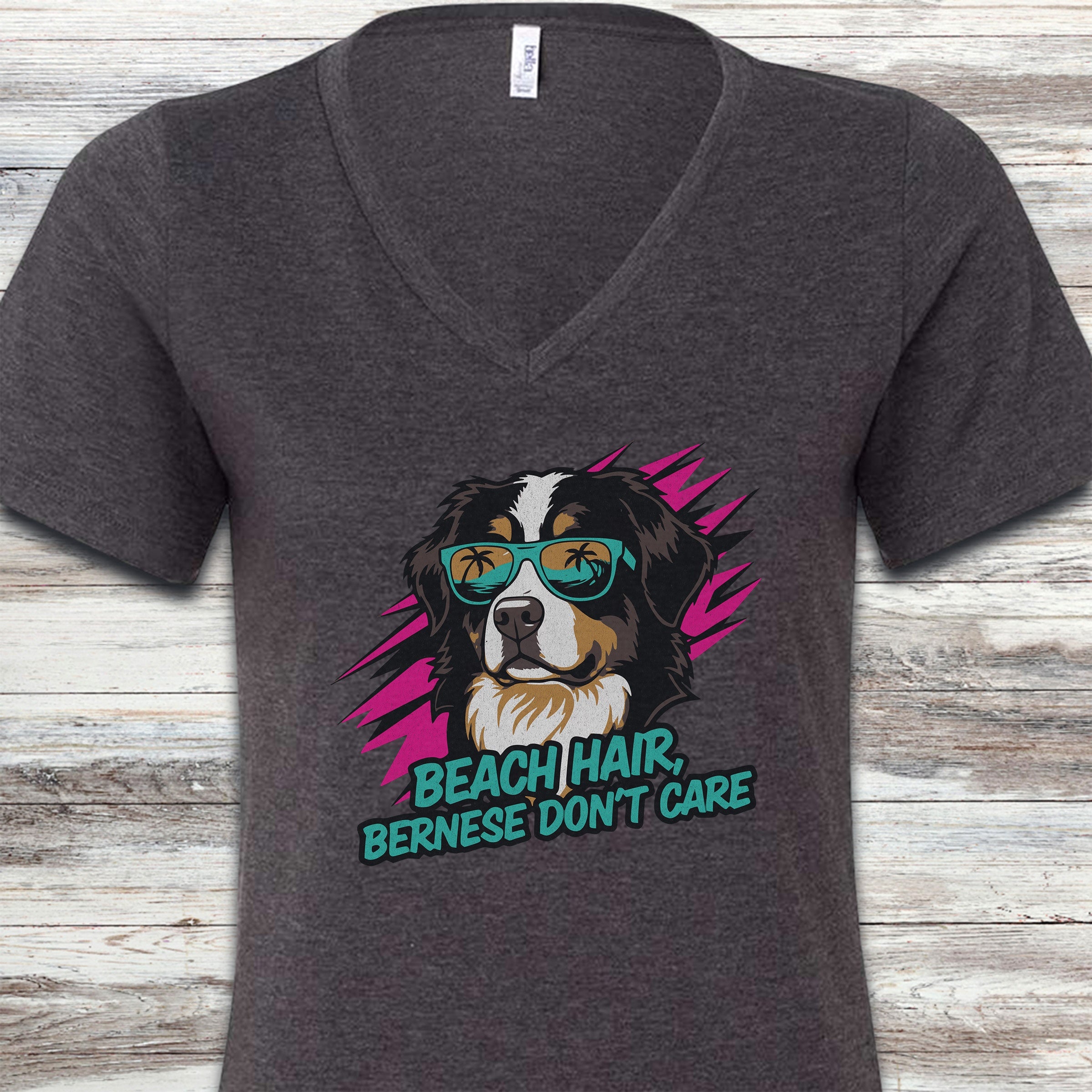 Bernese Mountain Dog Beach Hair V-Neck Tee - Dark Grey Heather