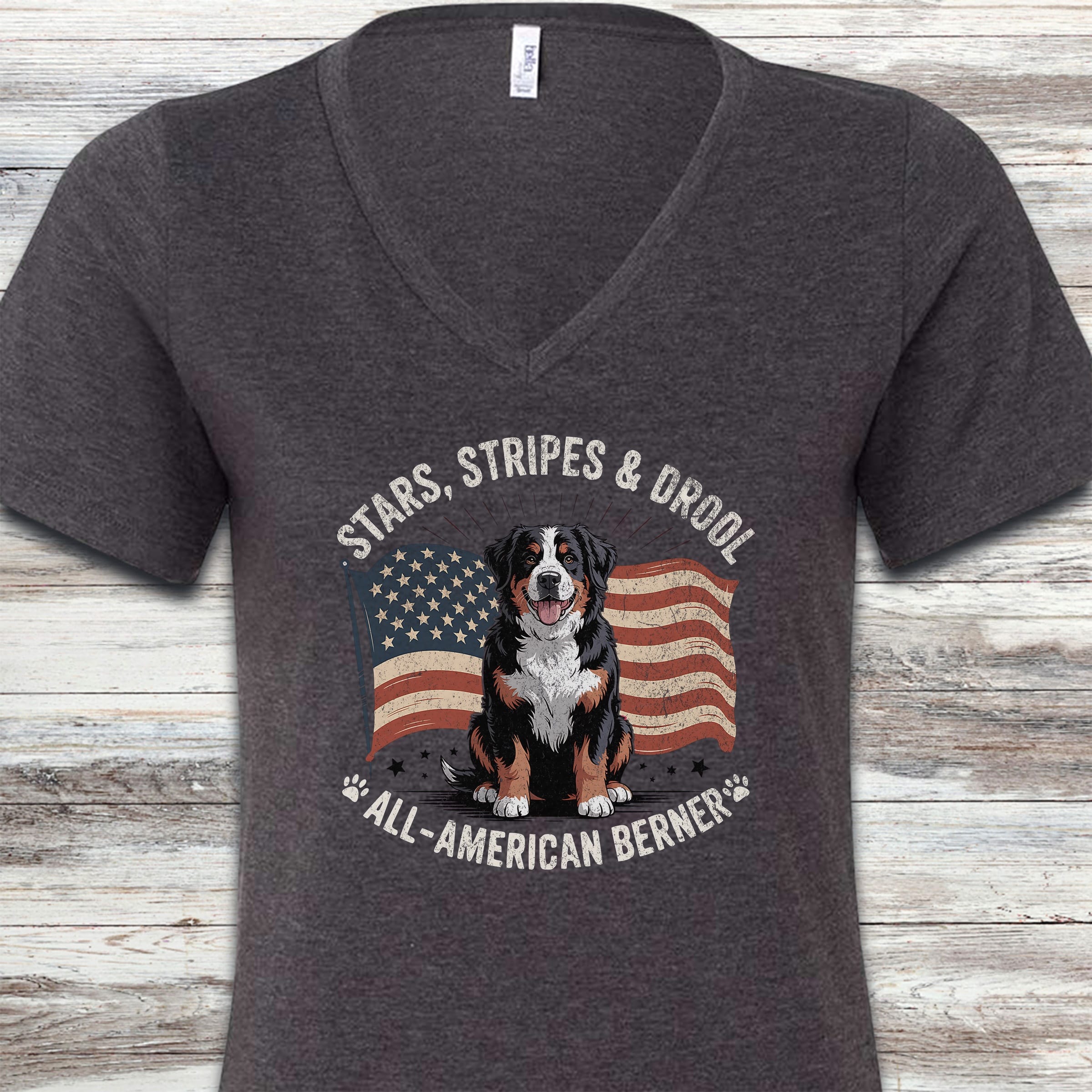 Bernese Mountain Dog All American V-Neck Tee - Dark Grey Heather
