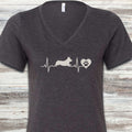 Corgi Heartbeat V-Neck Tee - Dark Grey Heather
