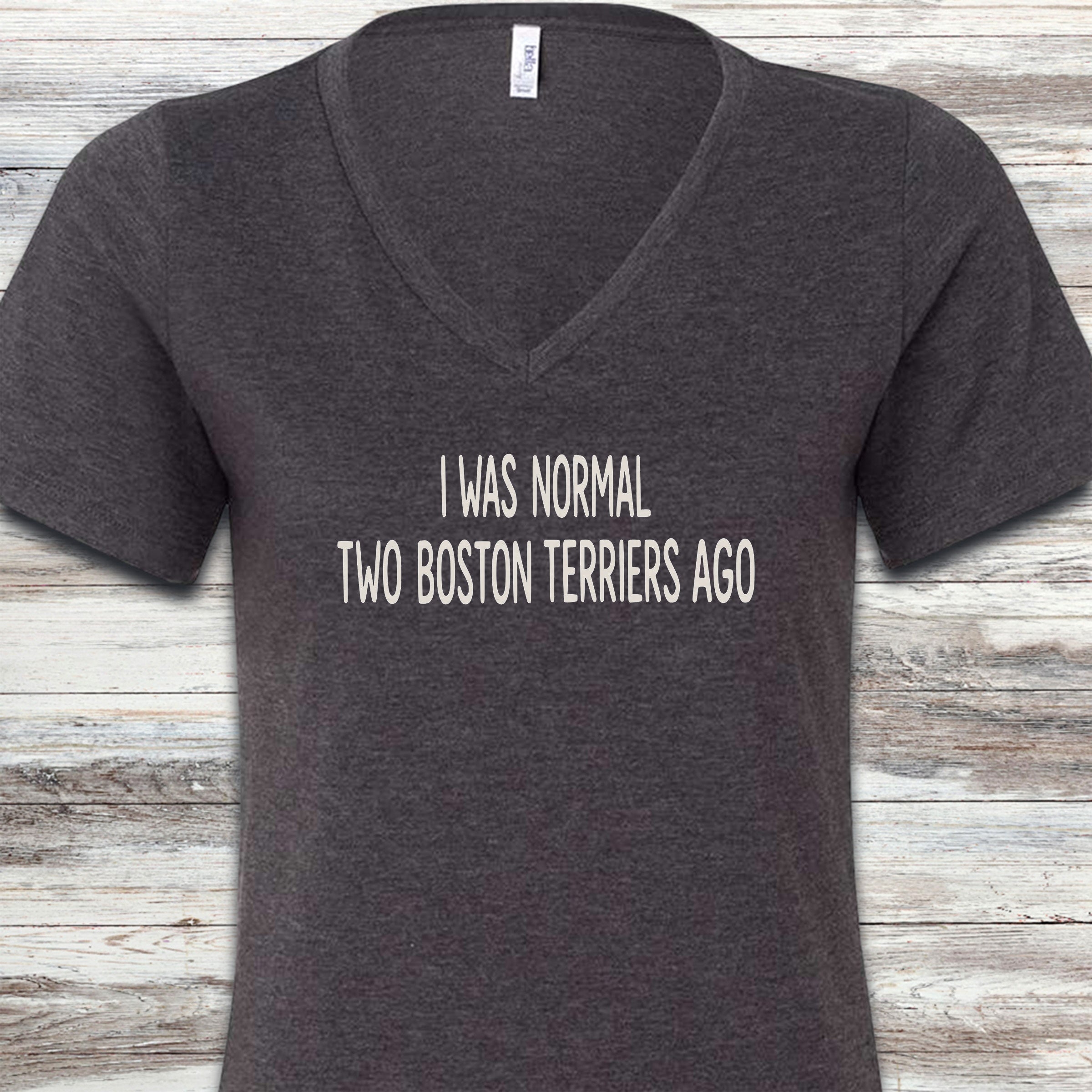 Boston Terrier Normal V-Neck Tee - Dark Grey Heather
