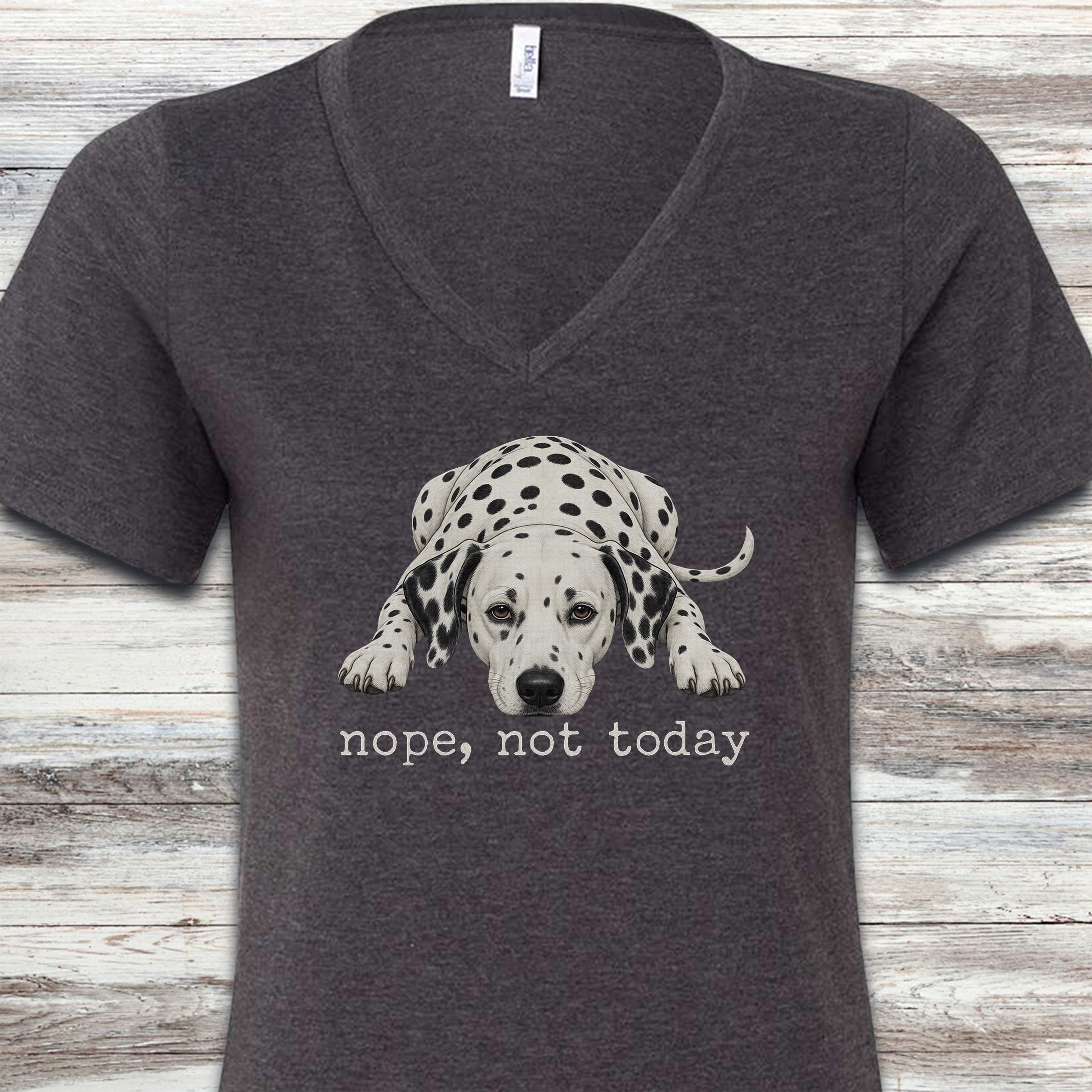 Dalmatian Nope V-Neck Tee - Dark Grey Heather