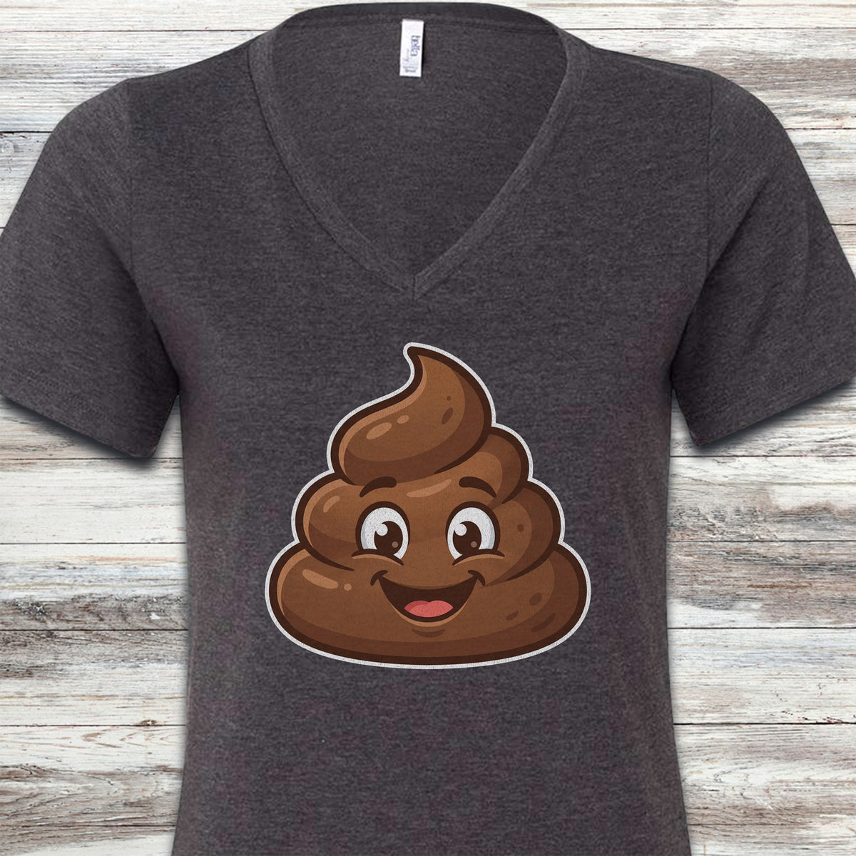 Dog Poop V-Neck Tee - Dark Grey Heather