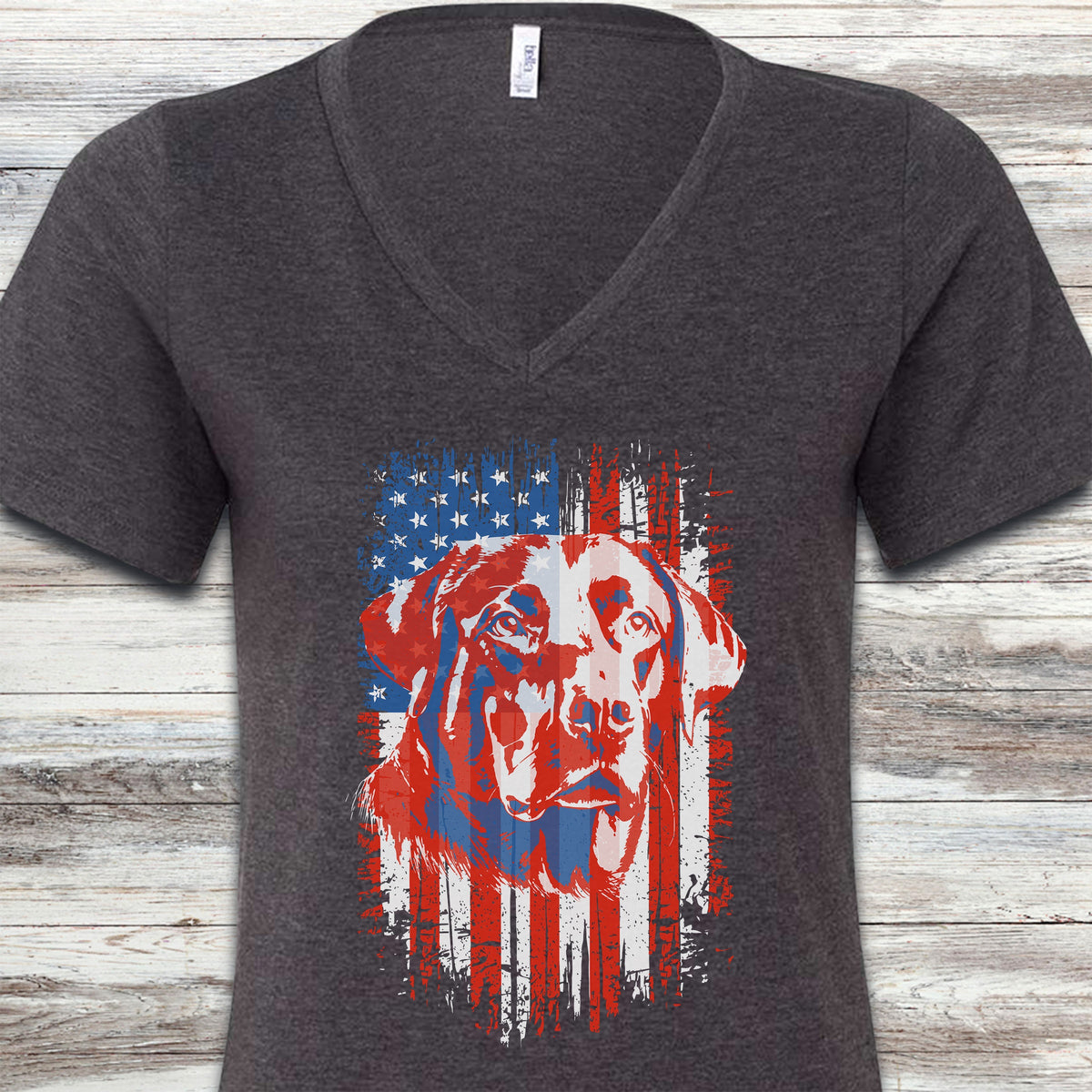 Labrador Retriever USA V-Neck Tee - Dark Grey Heather