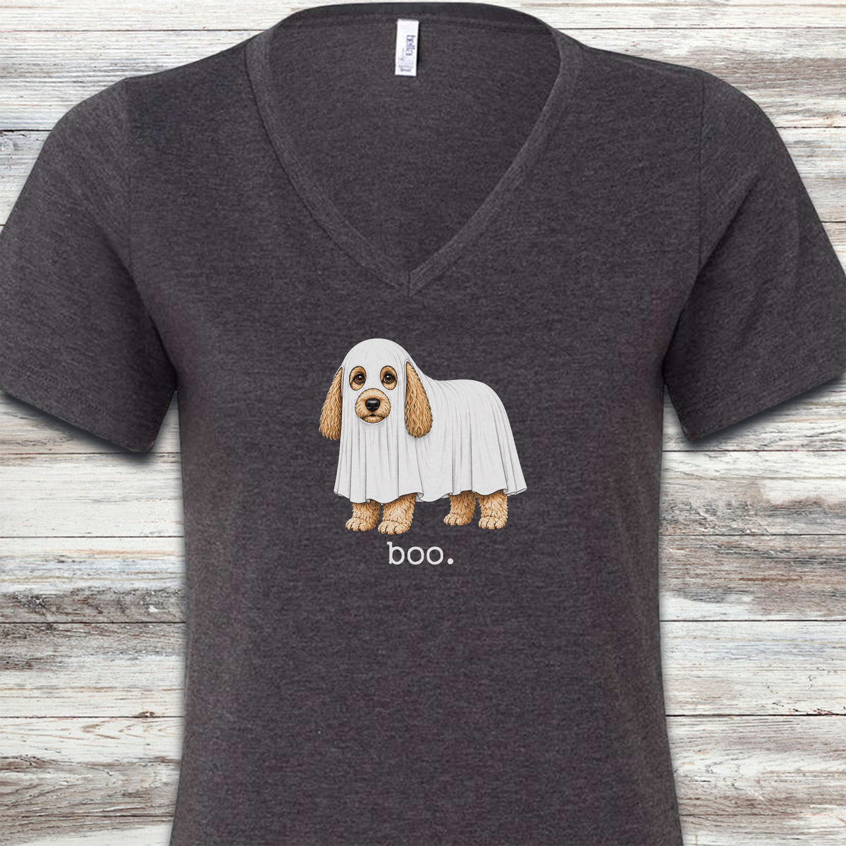 Cockapoo Boo V-Neck Tee - Dark Grey Heather