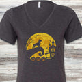 Cane Corso Halloween Moon V-Neck Tee - Dark Grey Heather