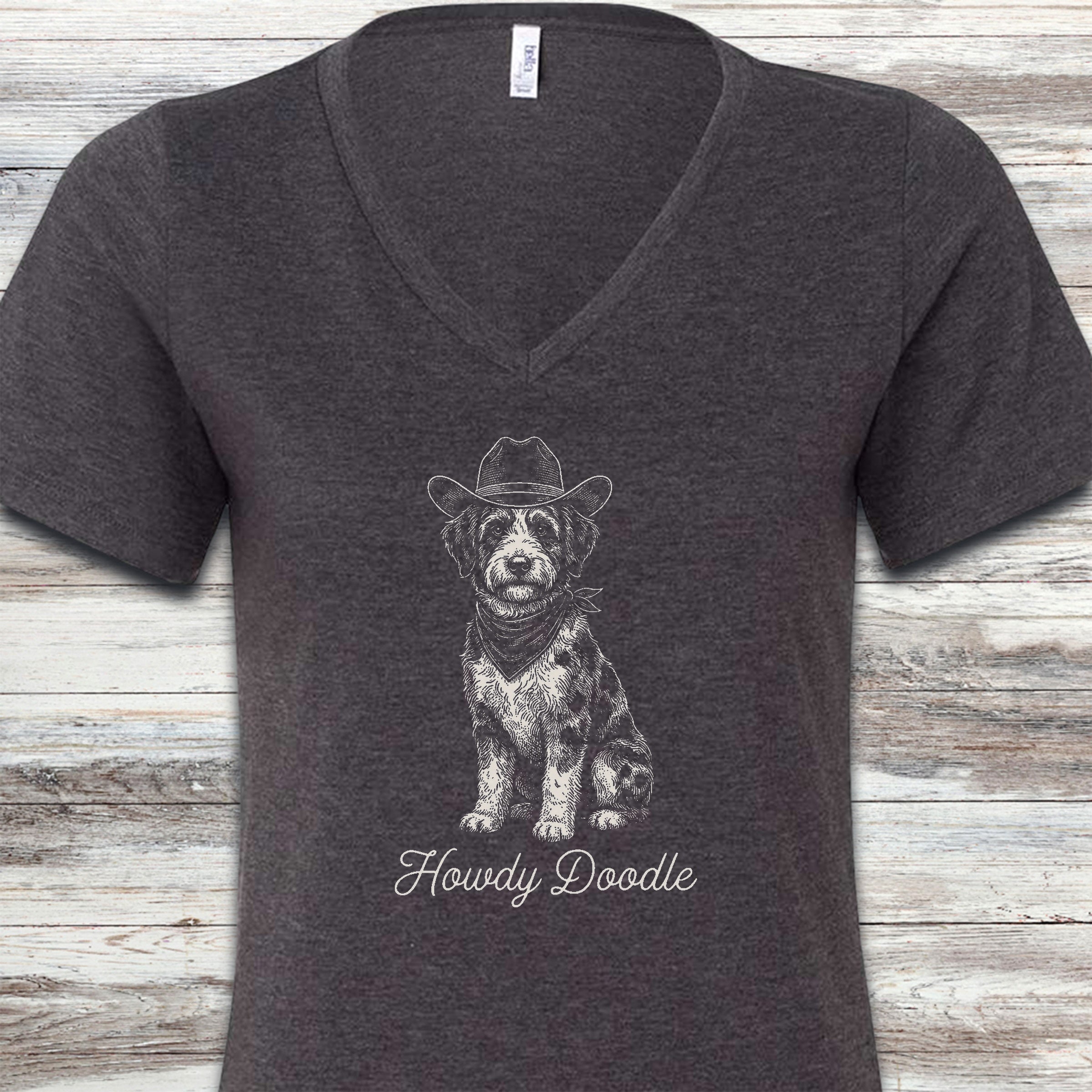 Aussiedoodle Howdy Doodle V-Neck Tee - Dark Grey Heather
