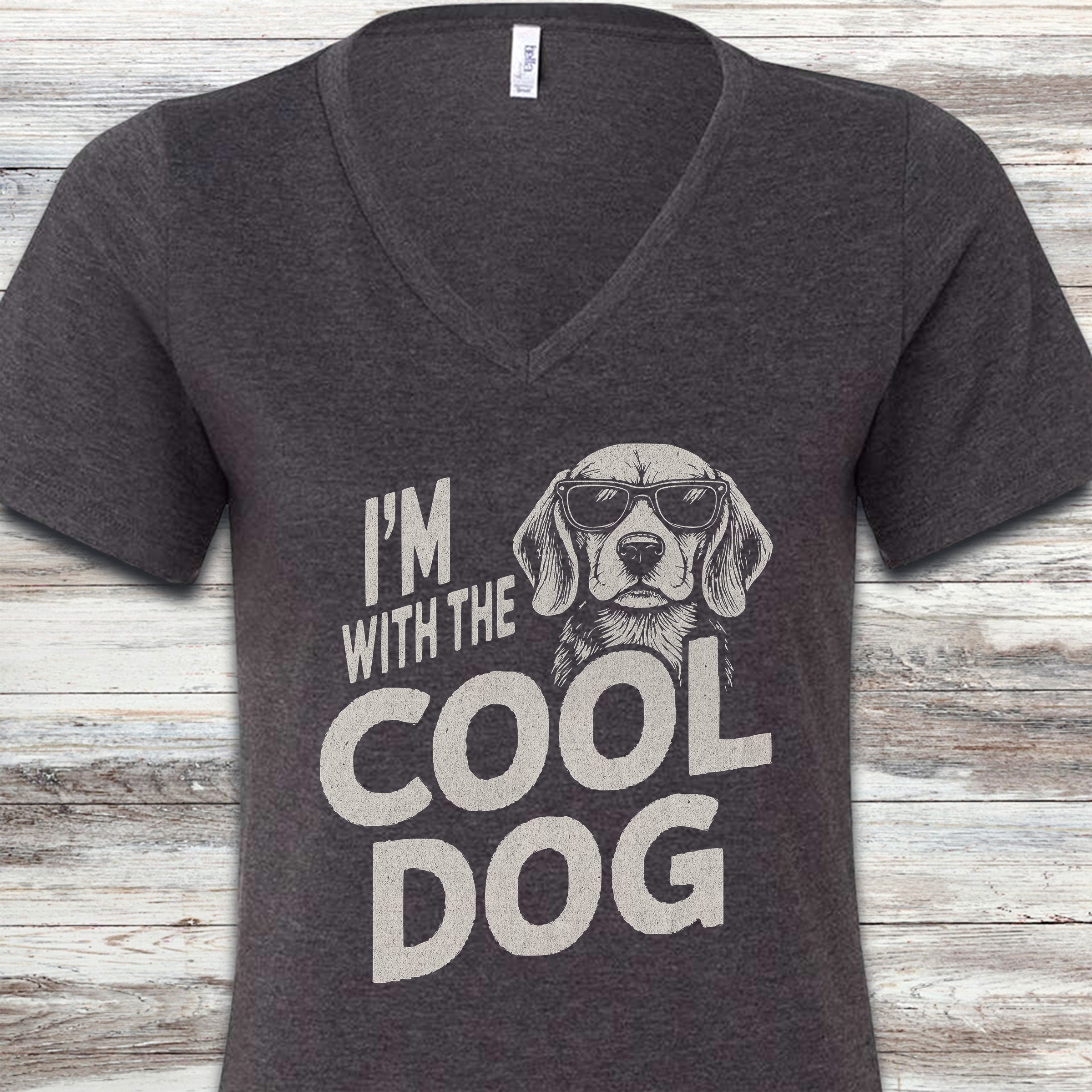 Cool Dog Beagle V-Neck Tee - Dark Grey Heather