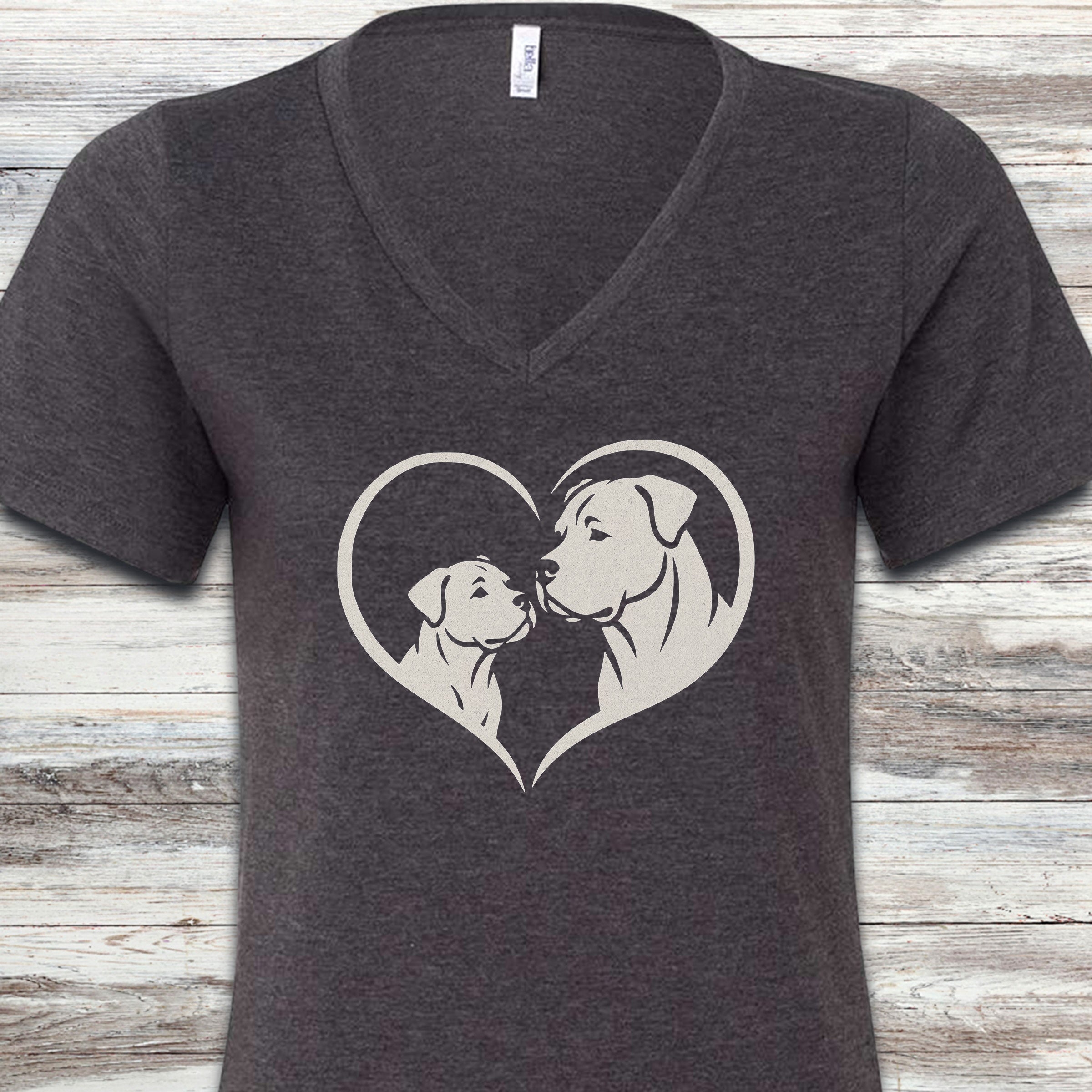 Cane Corso Heart Bond Natural V-Neck Tee - Dark Grey Heather