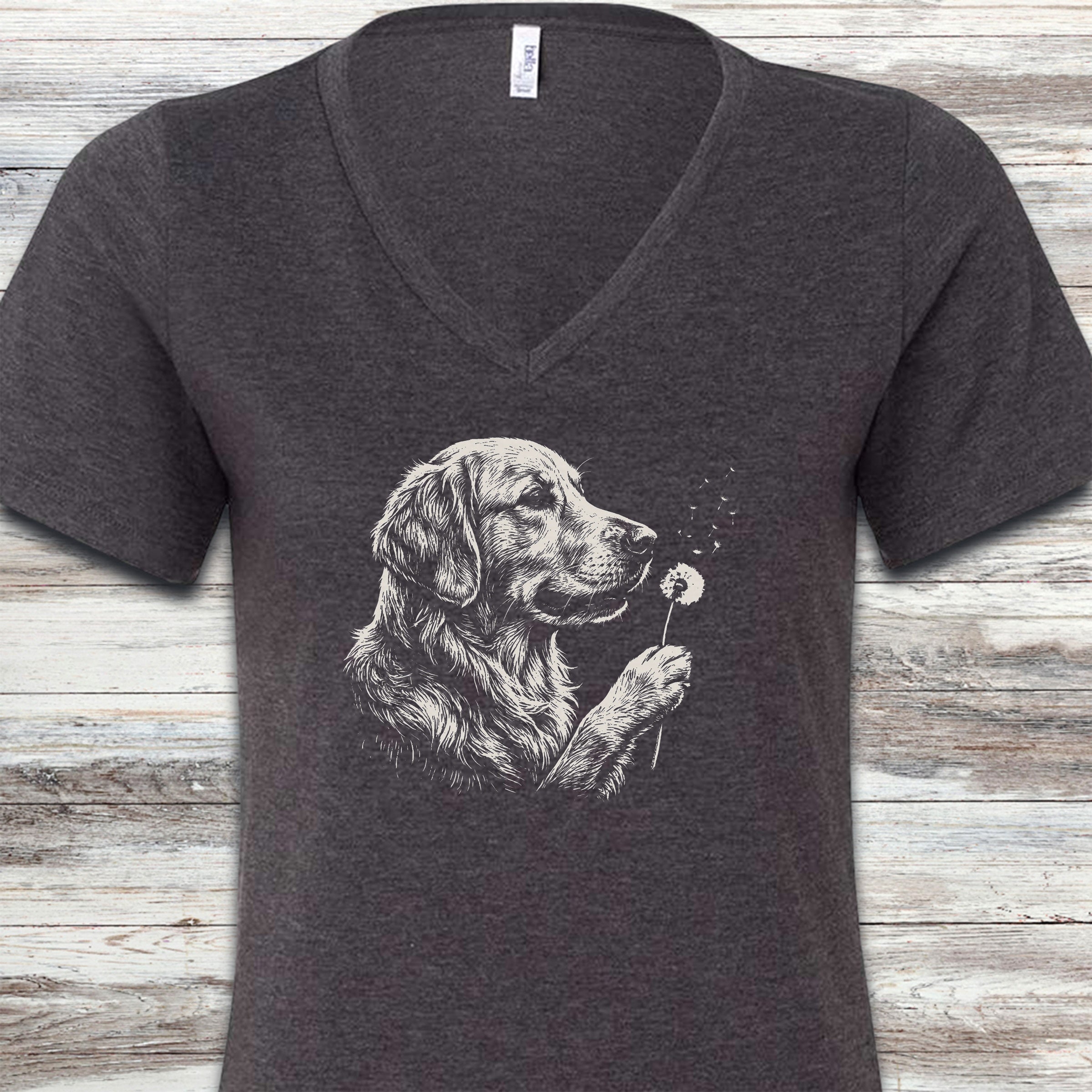 Golden Retriever Wishes V-Neck Tee - Dark Grey Heather