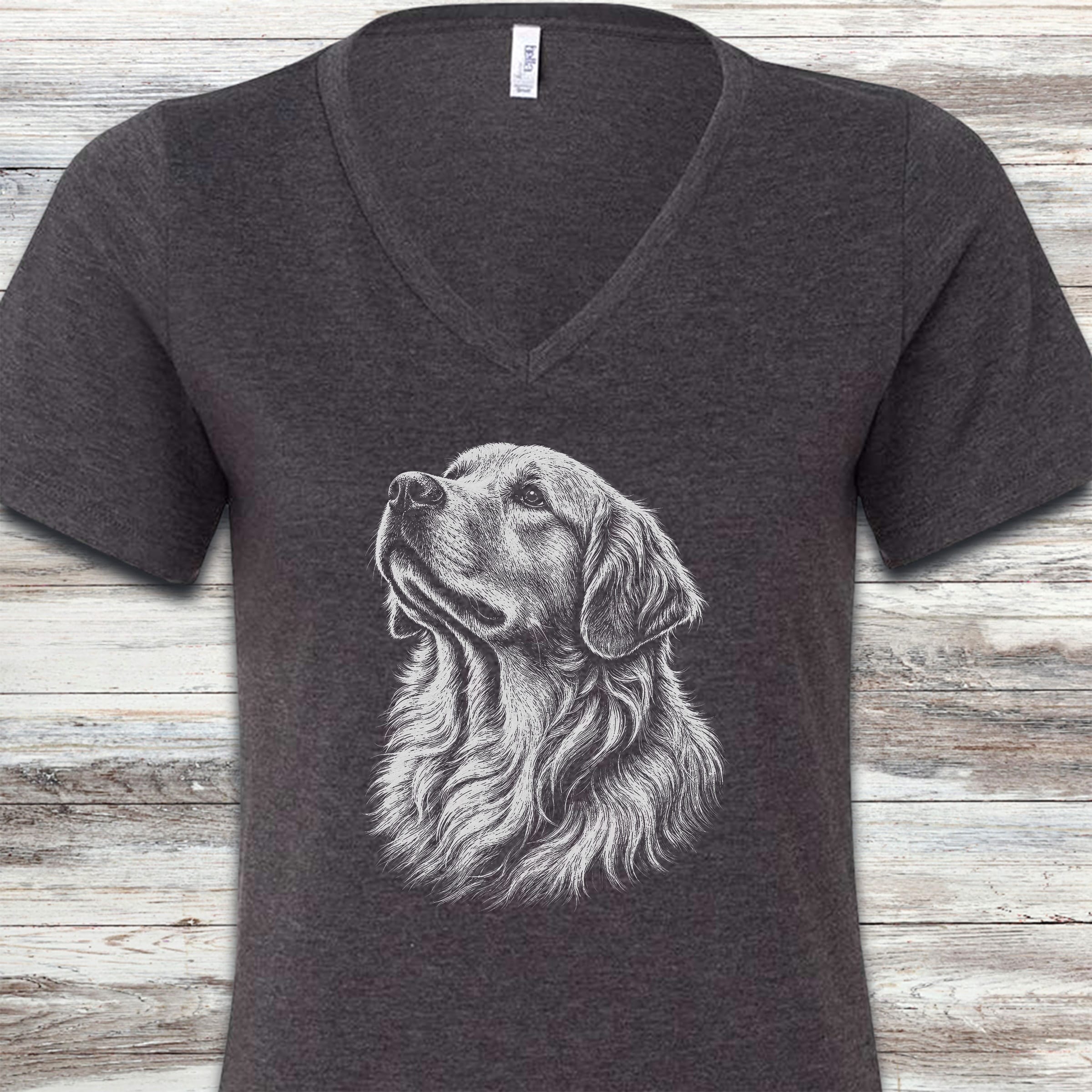 Golden Retriever Loyalty V-Neck Tee - Dark Grey Heather