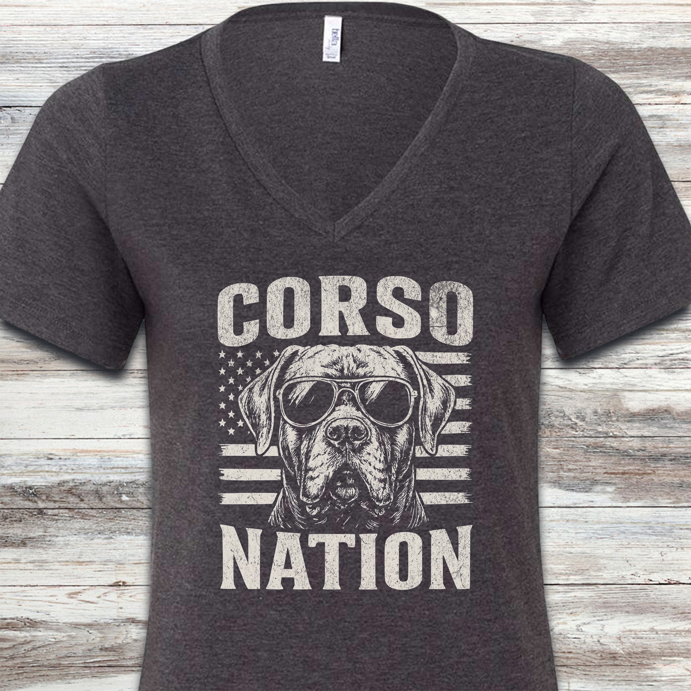 Cane Corso Nation V-Neck Tee - Dark Grey Heather