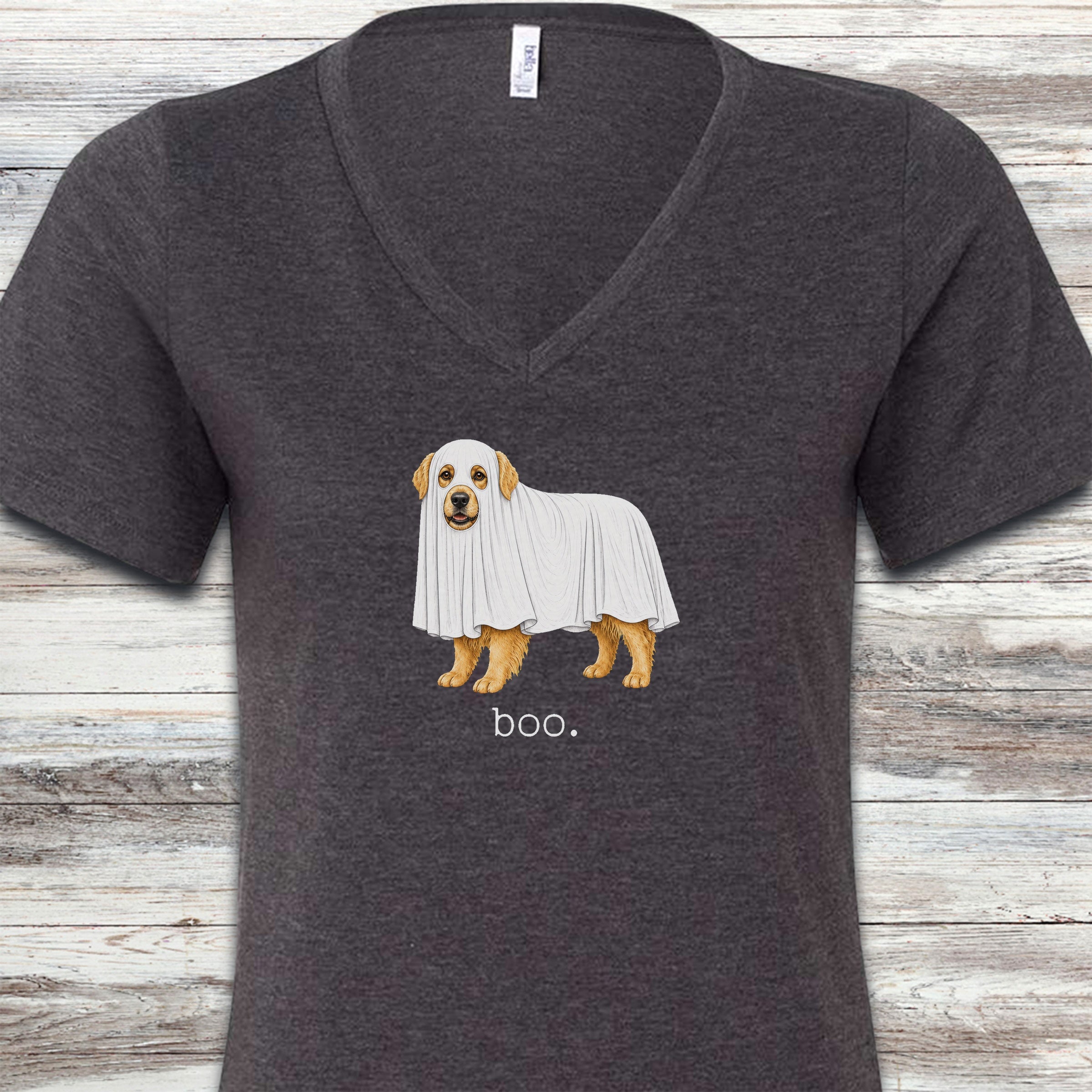 Golden Retriever Boo V-Neck Tee - Dark Grey Heather