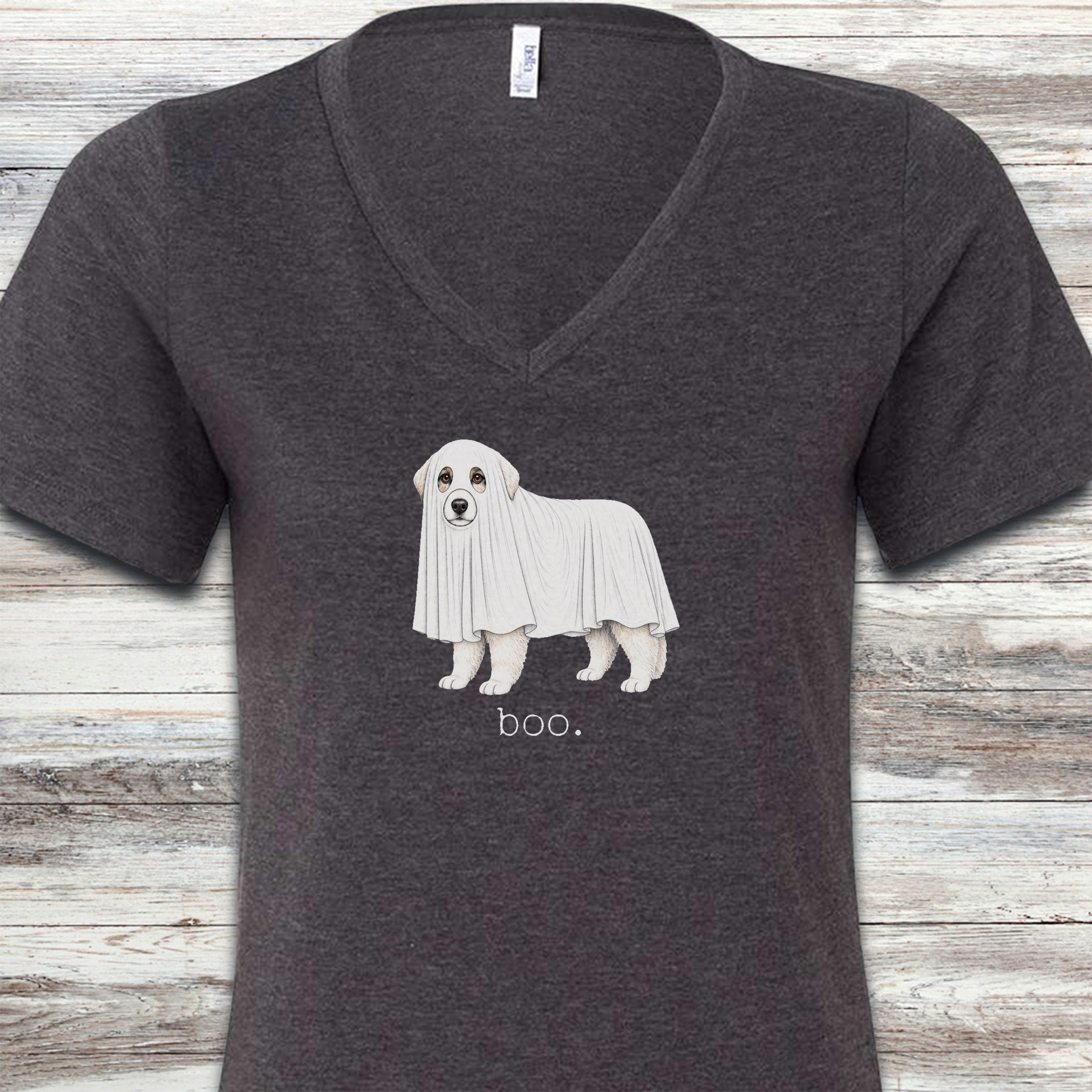 Great Pyrenees Boo V-Neck Tee - Dark Grey Heather