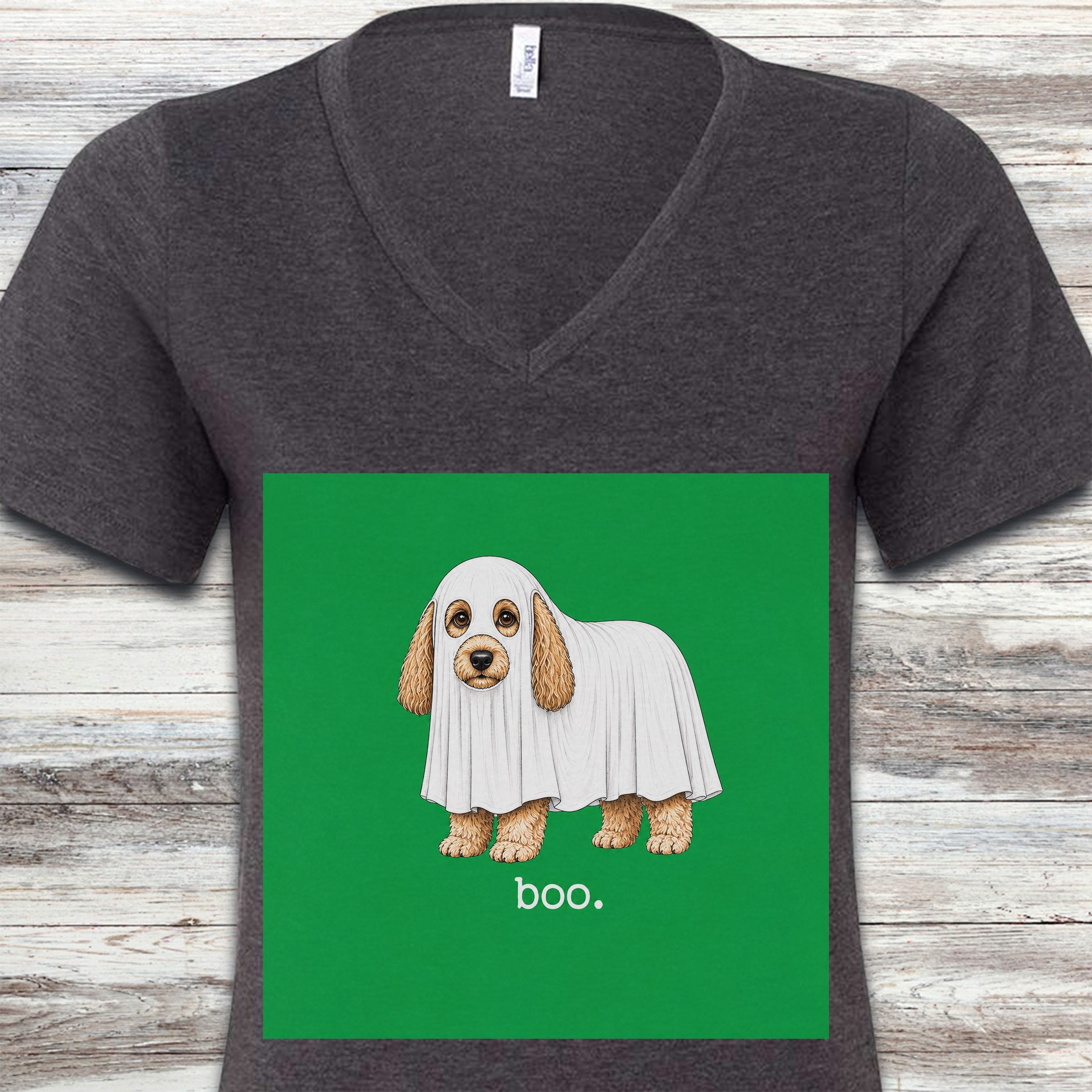 Cockapoo Boo V-Neck Tee - Dark Grey Heather