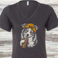 Australian Shepherd Herd You Beanie V-Neck Tee - Dark Grey Heather