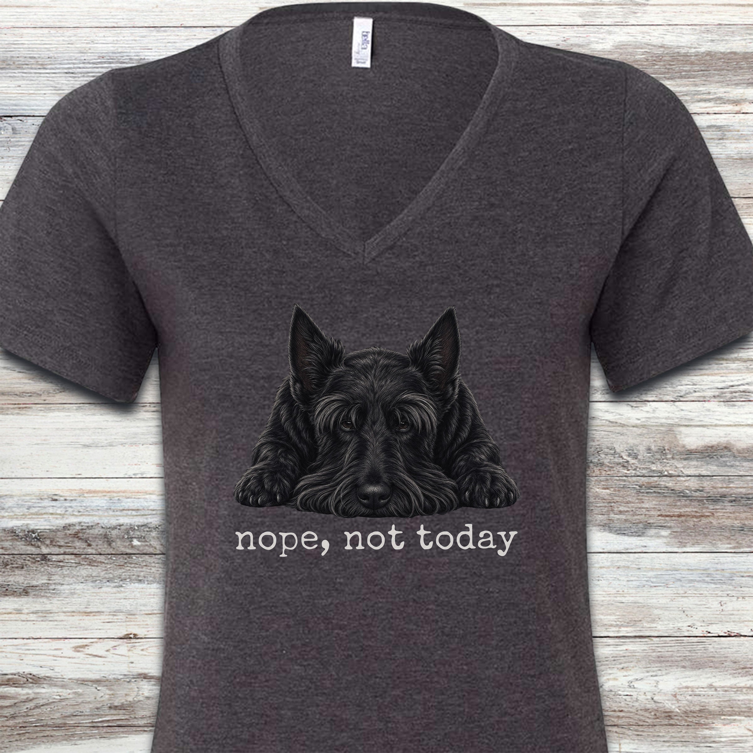 Scottish Terrier Nope V-Neck Tee - Dark Grey Heather