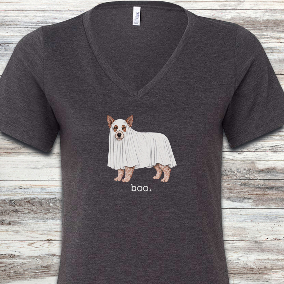 Australian Cattle Dog Red Boo V-Neck Tee - Dark Grey Heather