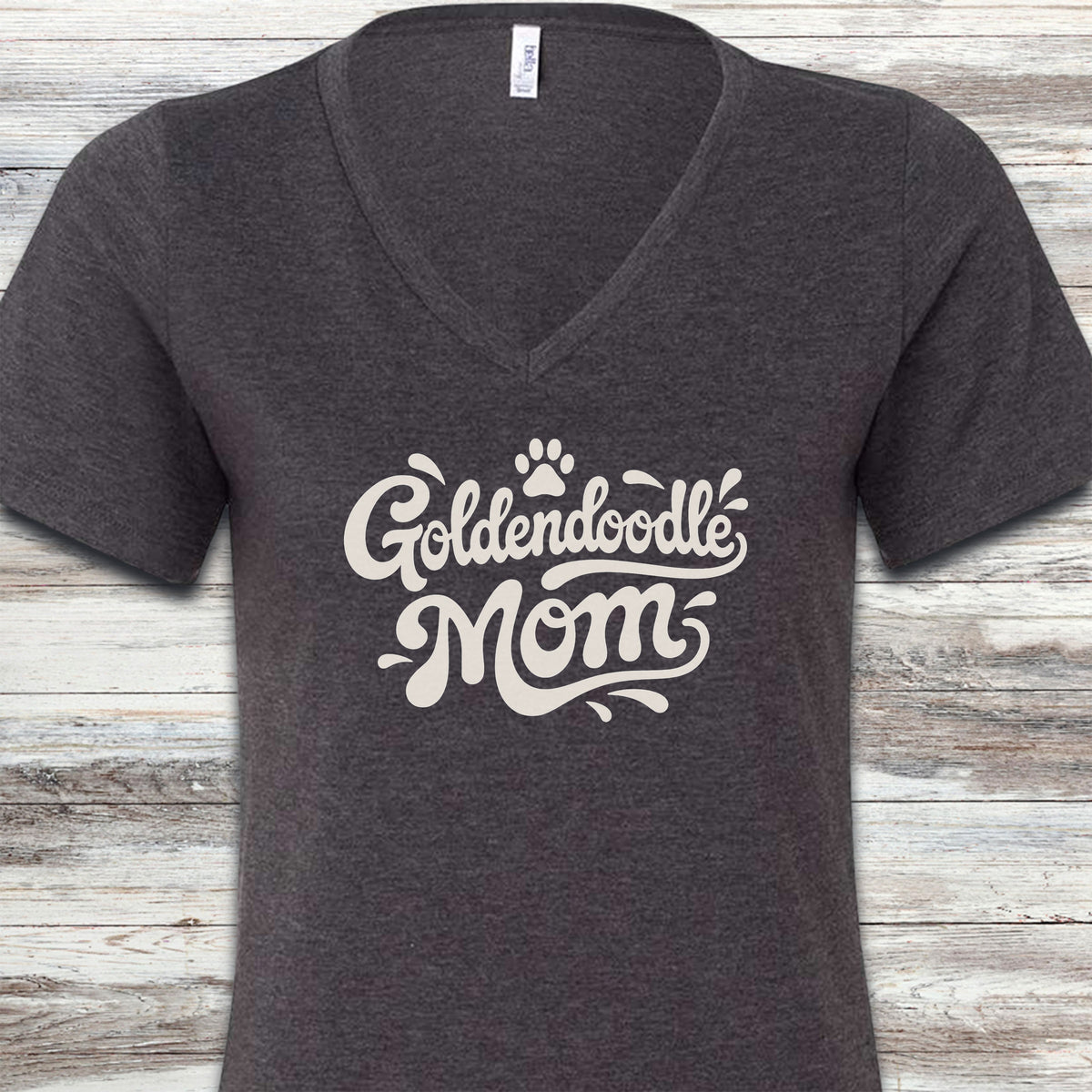 Goldendoodle Groovy Mom V-Neck Tee - Dark Grey Heather