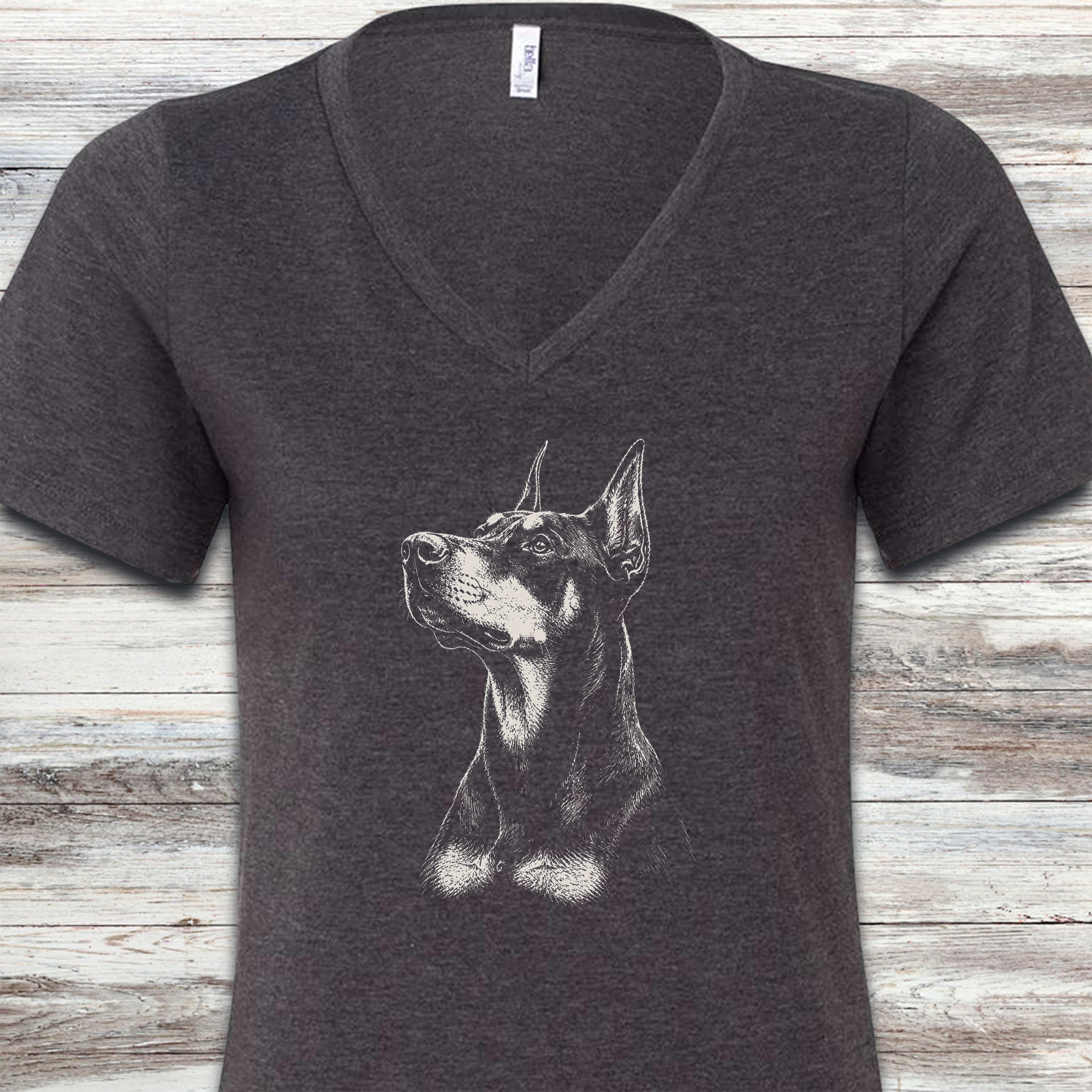 Doberman Loyalty V-Neck Tee - Dark Grey Heather