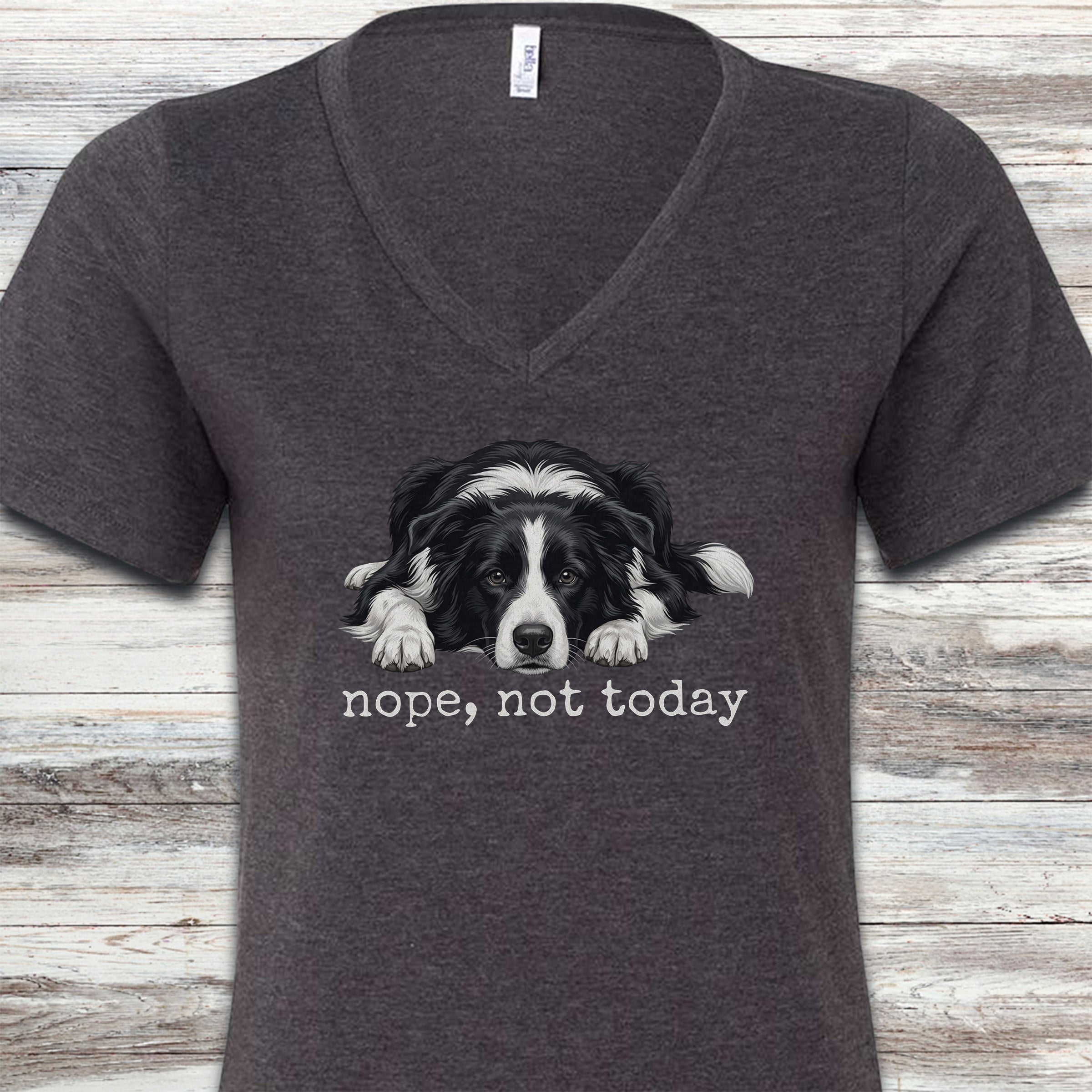 Border Collie Nope V-Neck Tee - Dark Grey Heather