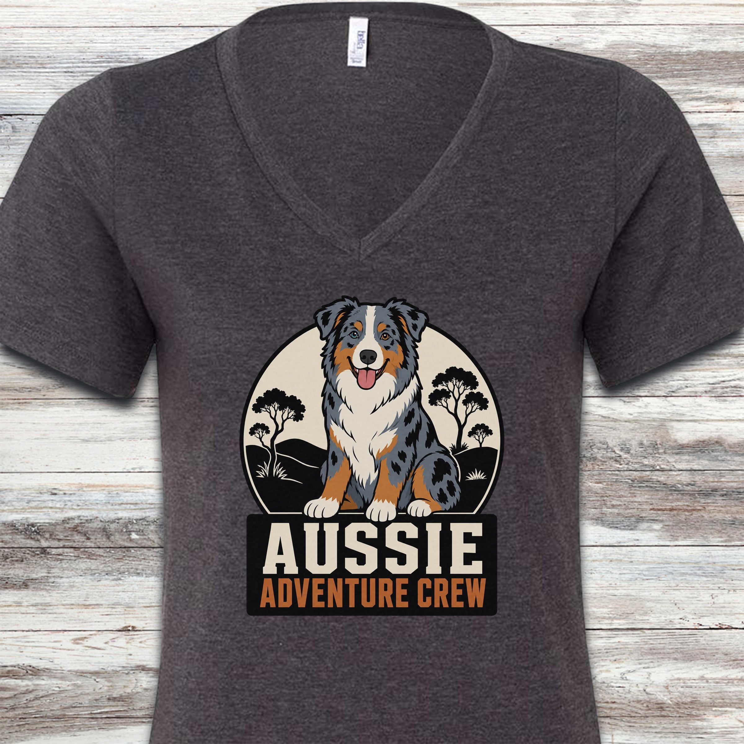 Australian Shepherd Adventure Crew V-Neck Tee - Dark Grey Heather