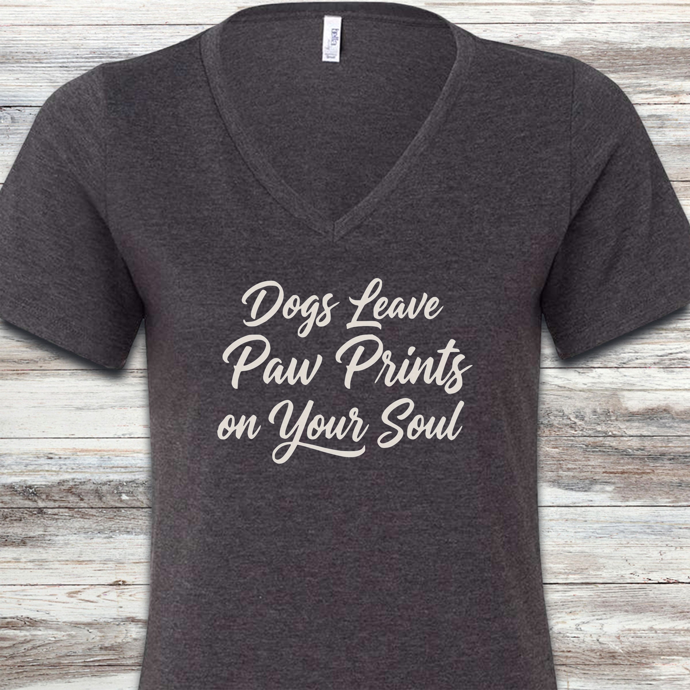 Paw Prints on Your Soul V-Neck Tee - Dark Grey Heather