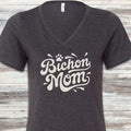 Bichon Frise Groovy Mom V-Neck Tee - Dark Grey Heather