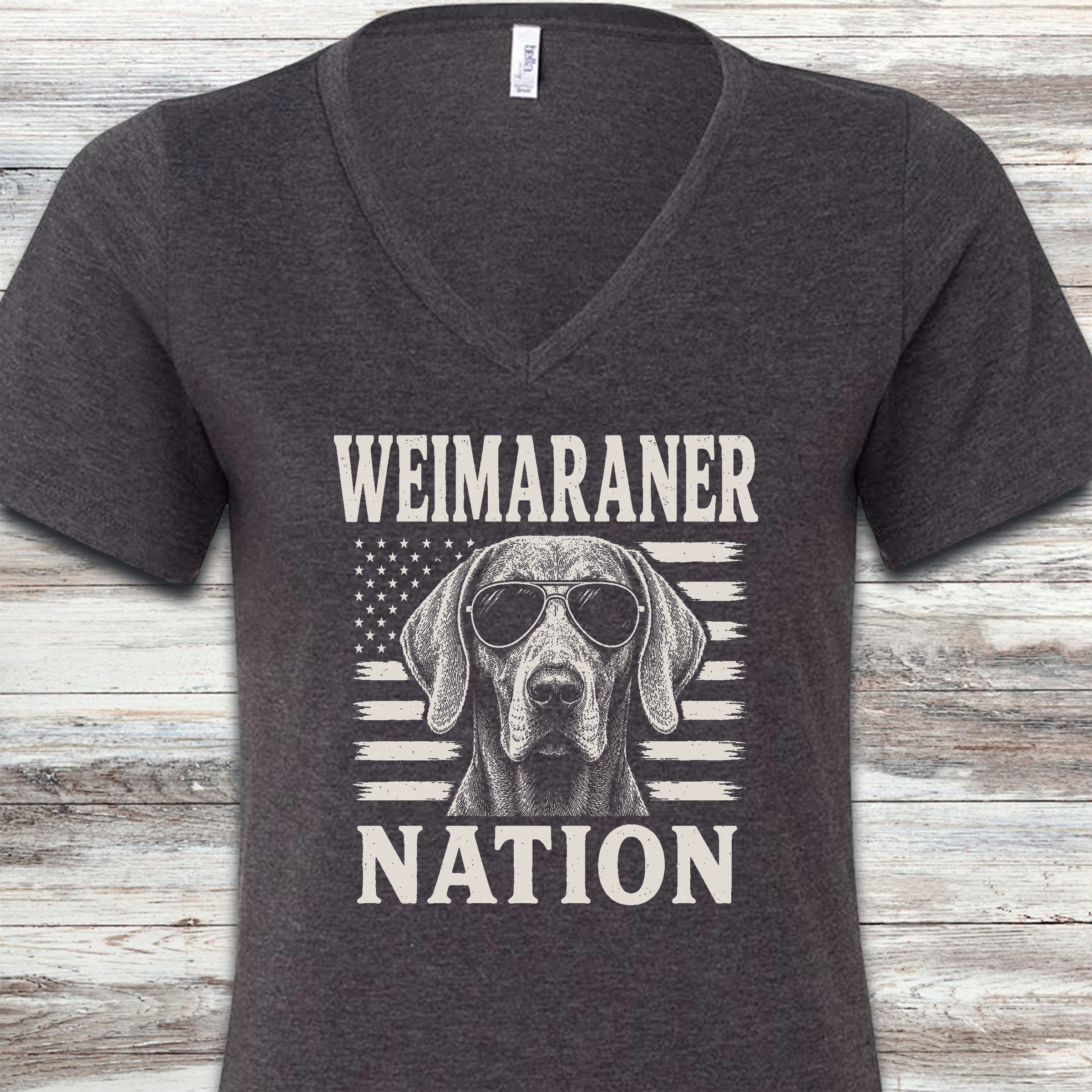 Weimaraner Nation V-Neck Tee - Dark Grey Heather