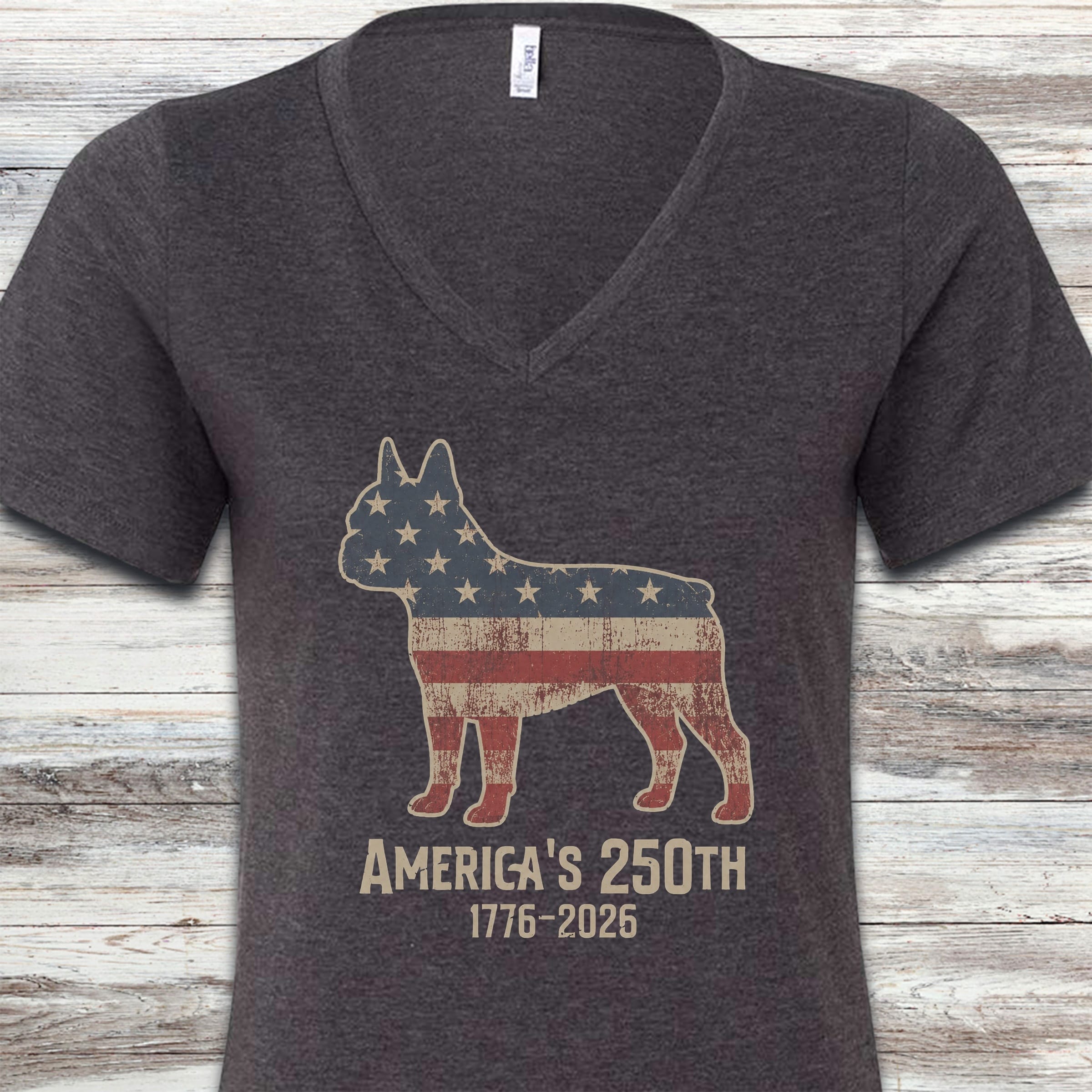 Boston Terrier 250 V-Neck Tee - Dark Grey Heather