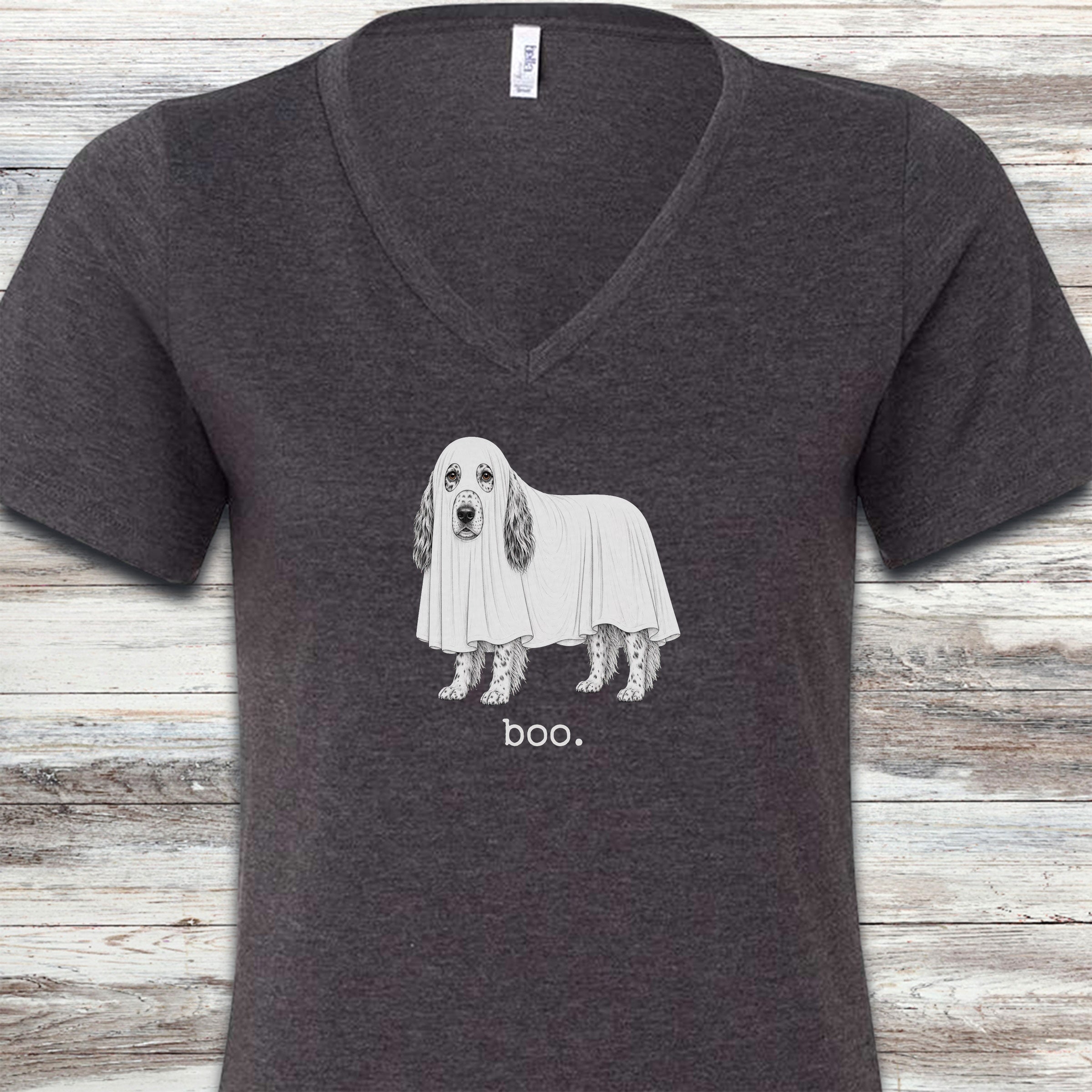 English Setter Boo V-Neck Tee - Dark Grey Heather