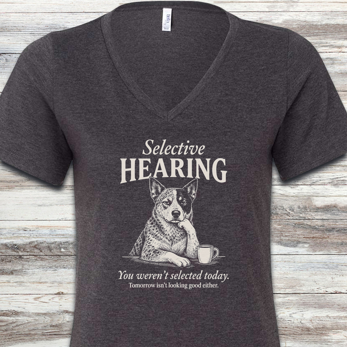 Australian Cattle Dog Selective Hearing V-Neck Tee - Dark Grey Heather