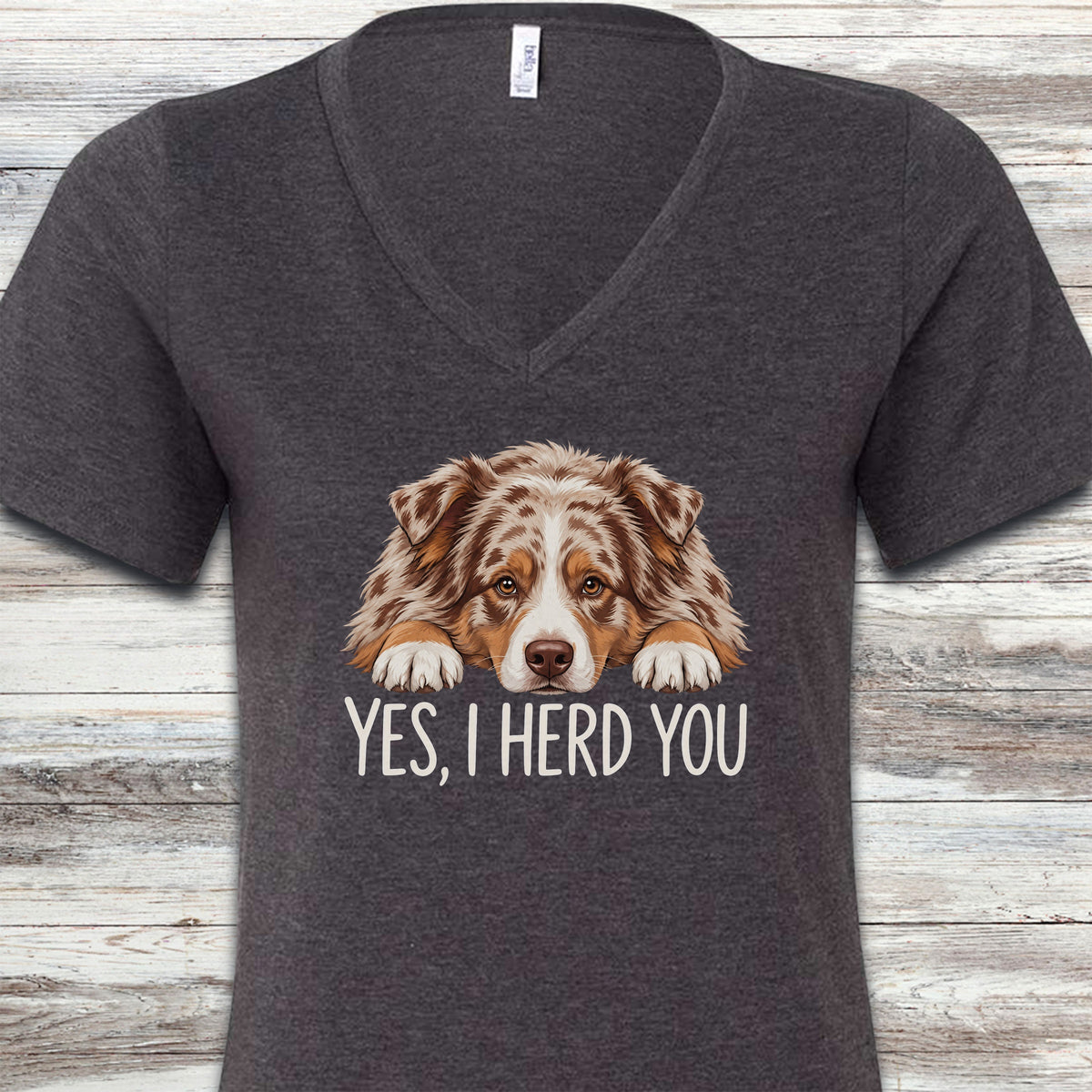 Australian Shepherd Red Herd You V-Neck Tee - Dark Grey Heather