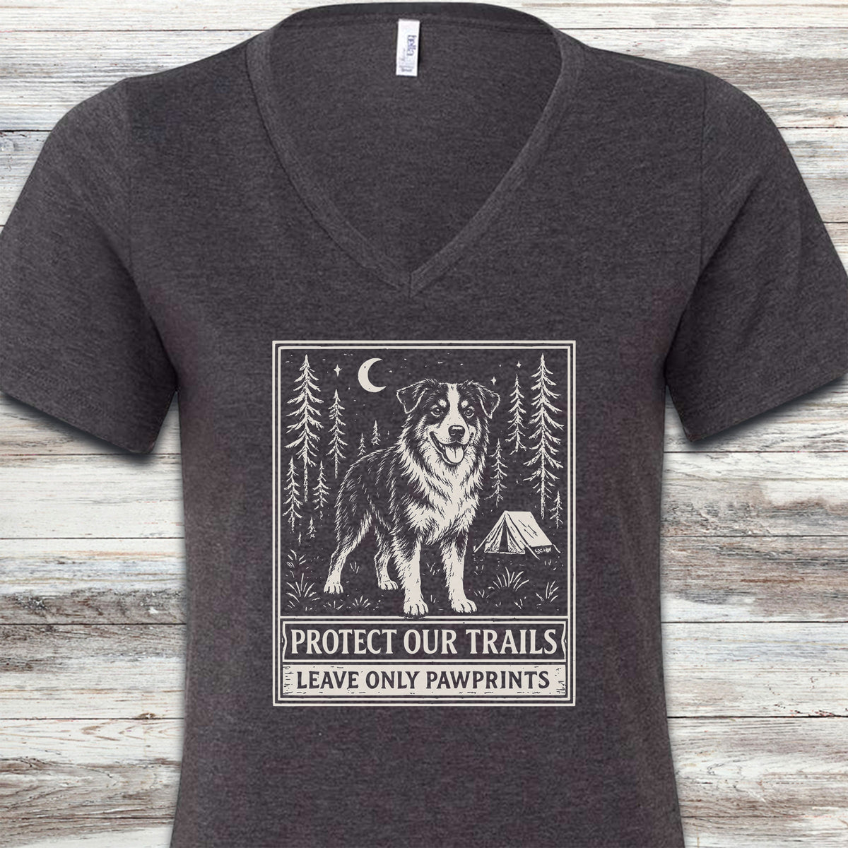 Australian Shepherd Black Tri-color Protect Trails V-Neck Tee - Dark Grey Heather