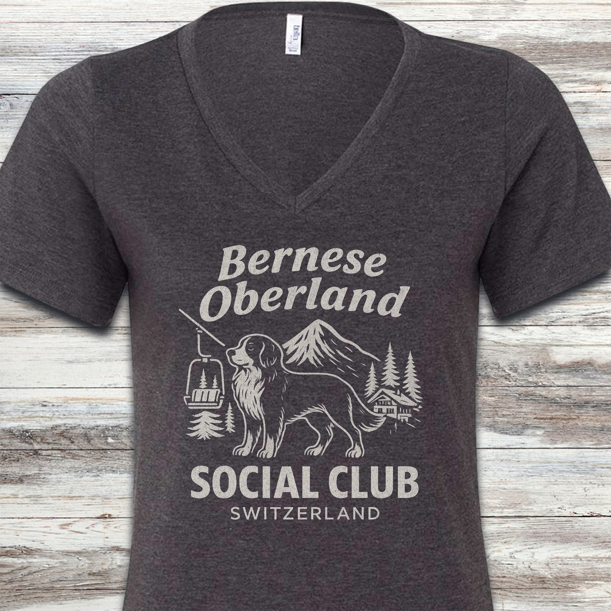 Bernese Mountain Dog Oberland V-Neck Tee - Dark Grey Heather