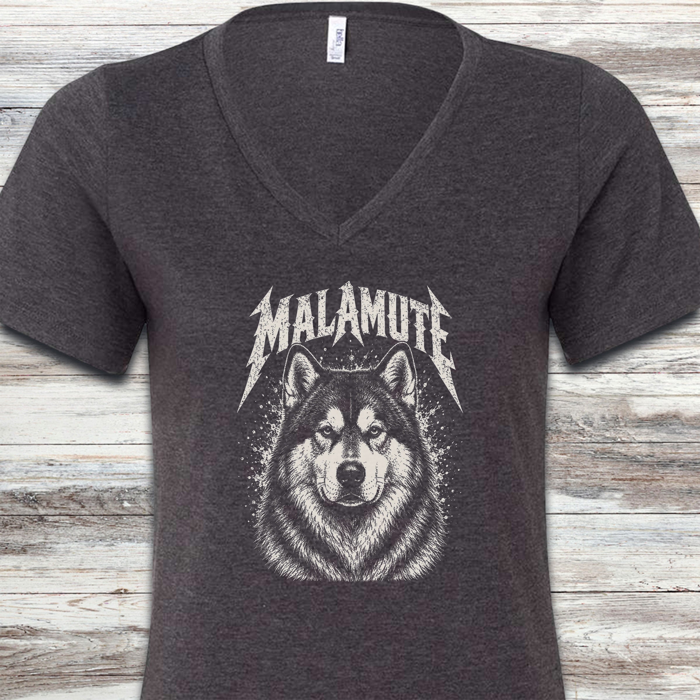 Alaskan Malamute Metal V-Neck Tee - Dark Grey Heather