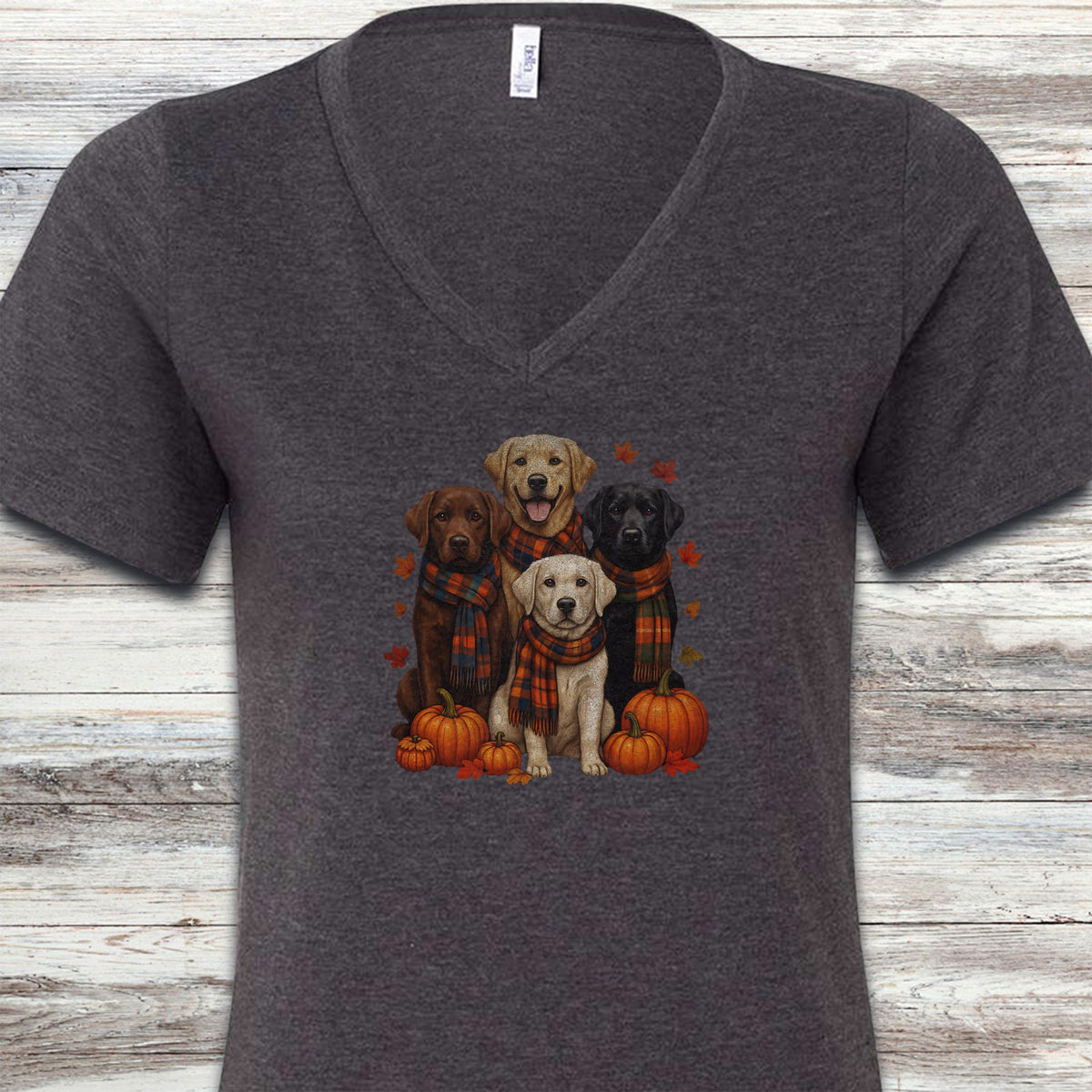 Labrador Retriever Fall V-Neck Tee - Dark Grey Heather