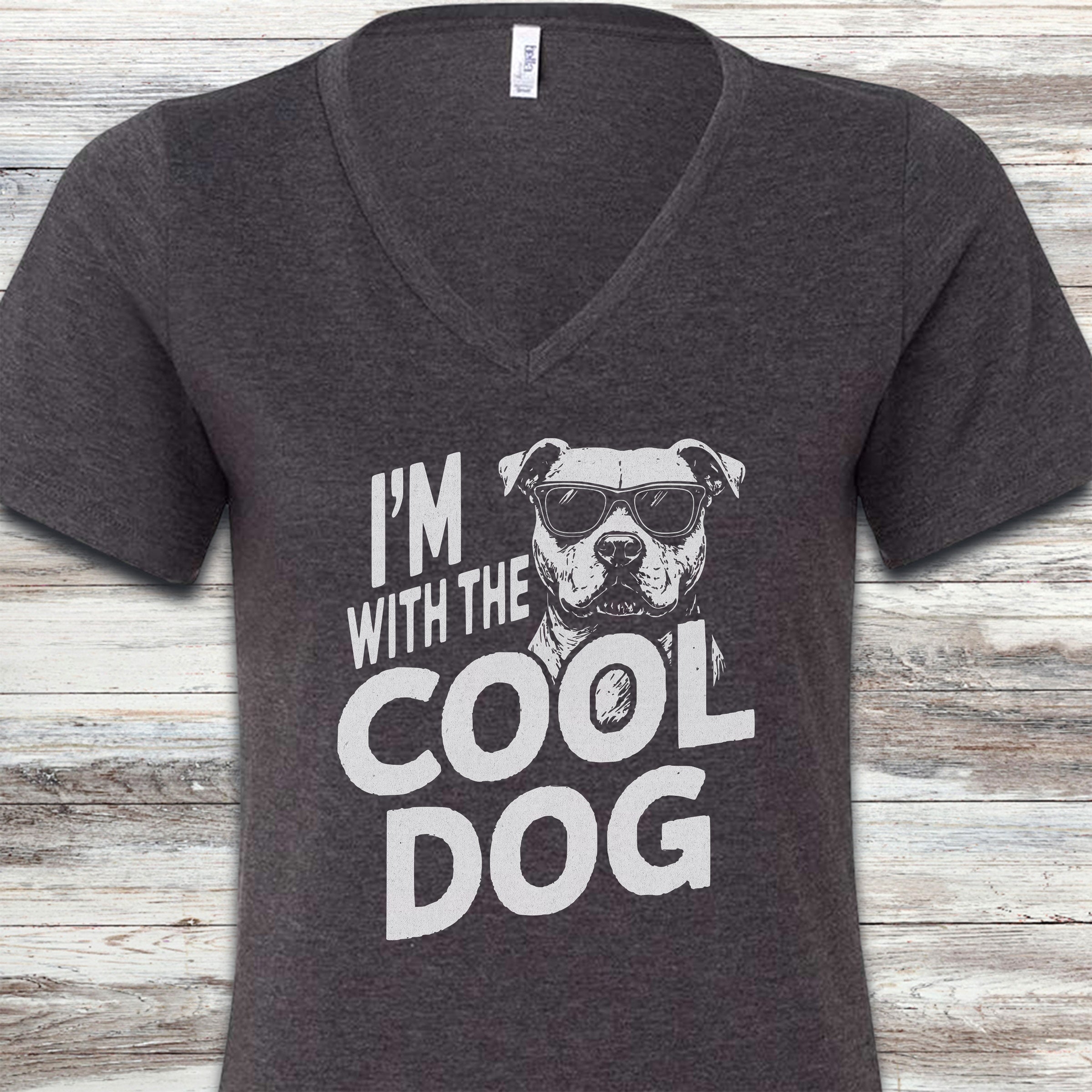 Pit Bull Cool Dog V-Neck Tee - Dark Grey Heather