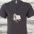 Basset Hound Boo V-Neck Tee - Dark Grey Heather