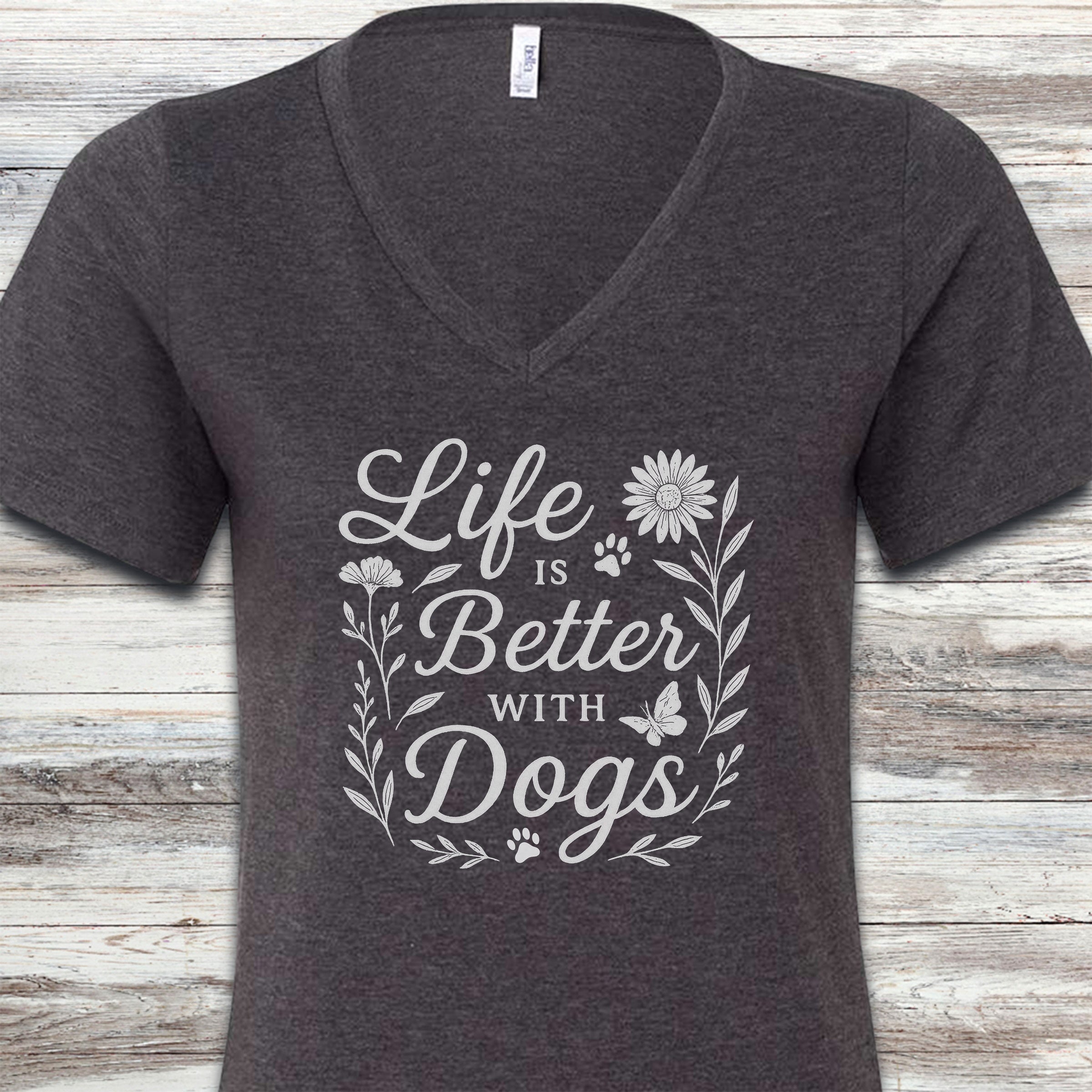 Life is Better Wildflowers V-Neck Tee - Dark Grey Heather