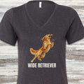 Golden Retriever Wide Retriever V-Neck Tee - Dark Grey Heather