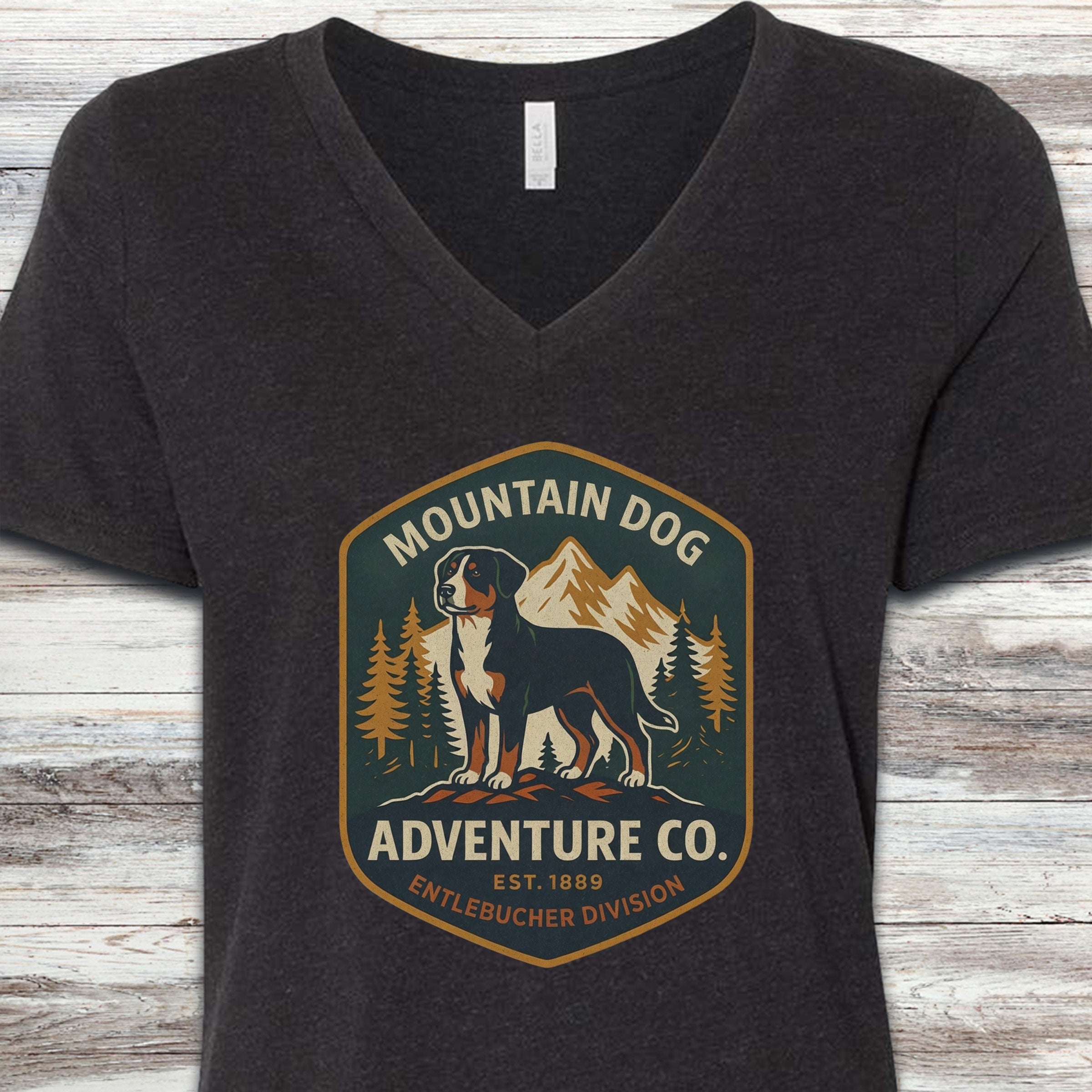 Entlebucher Mountain Dog Adventure Co V-Neck Tee - Black Heather