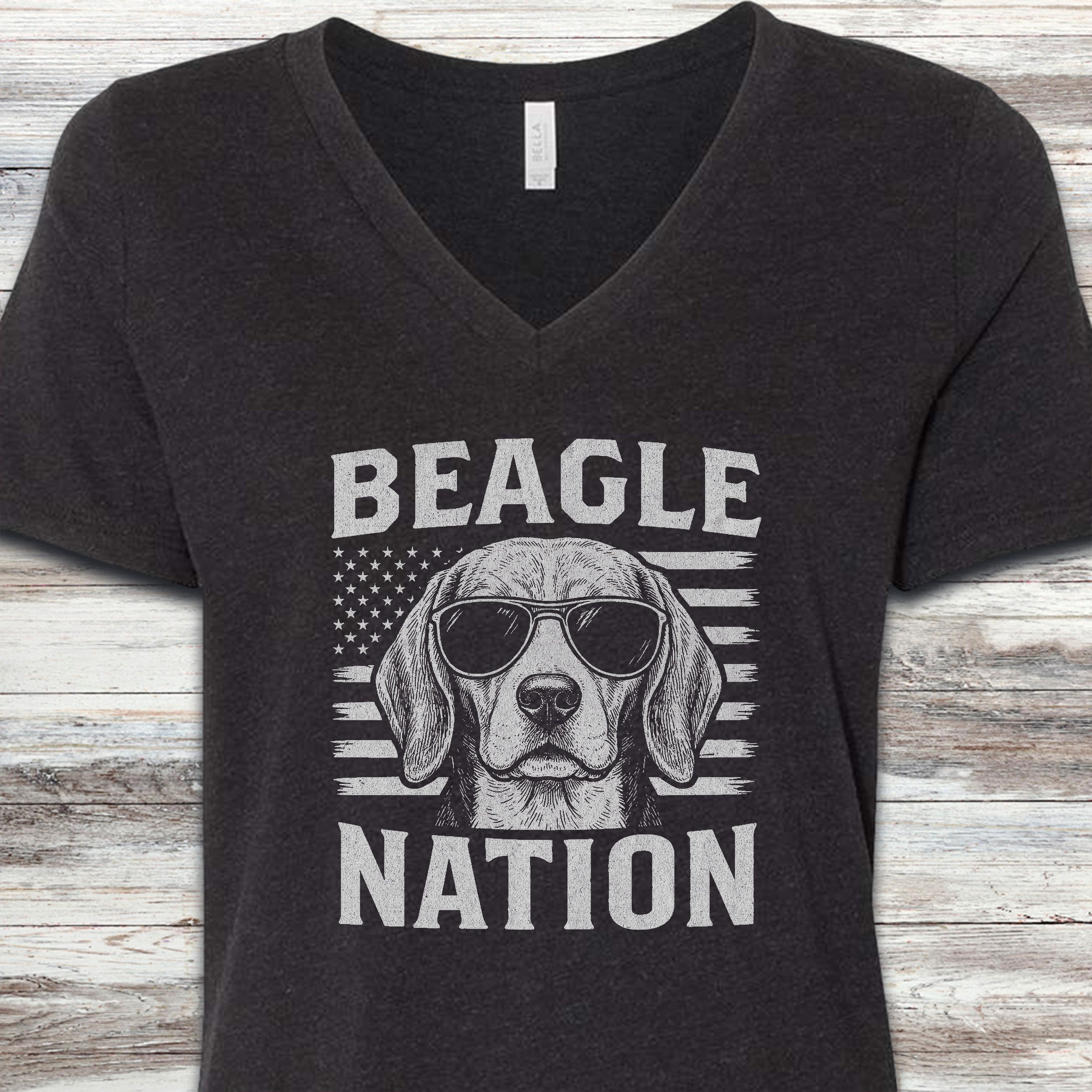 Beagle Nation V-Neck Tee - Black Heather