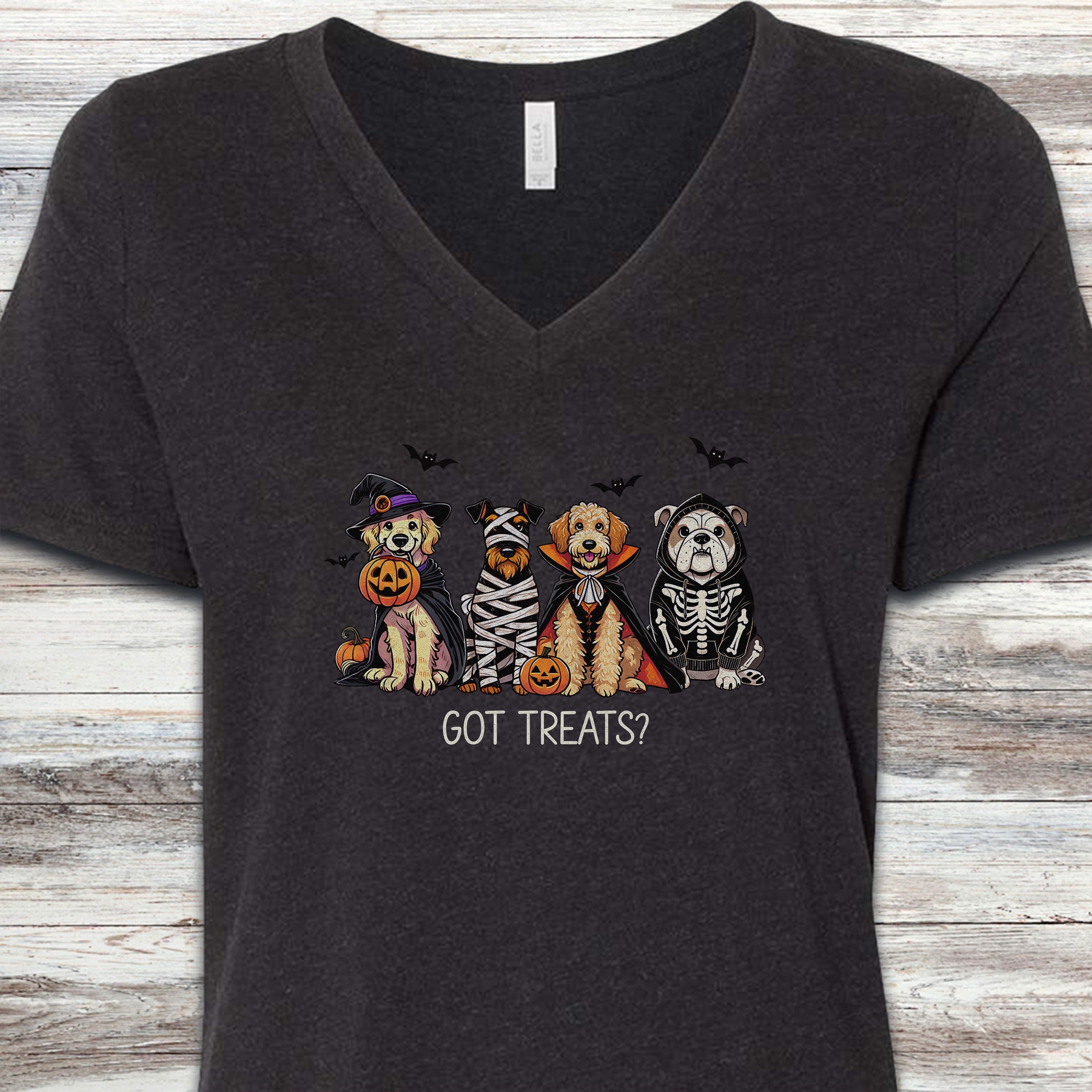 Halloween Got Treats V-Neck Tee - Black Heather