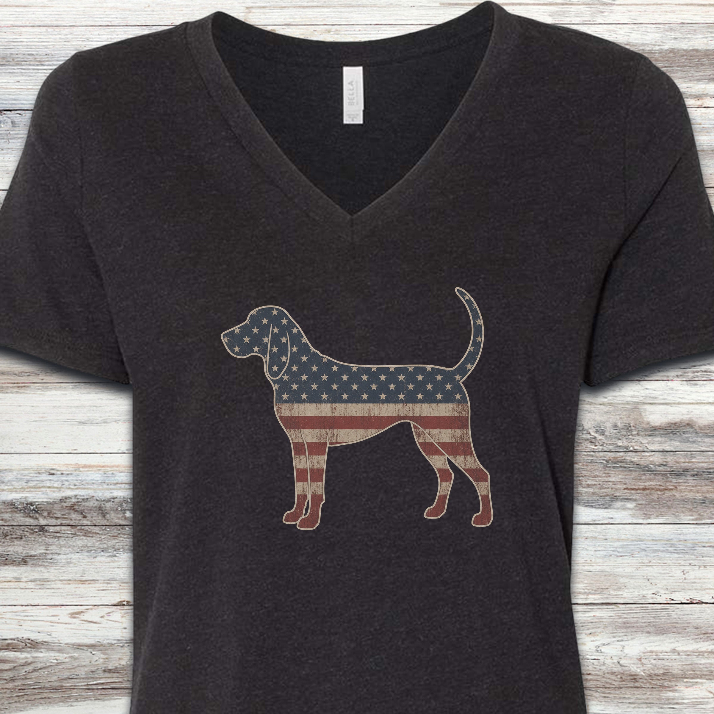 Coonhound Vintage USA V-Neck Tee - Black Heather