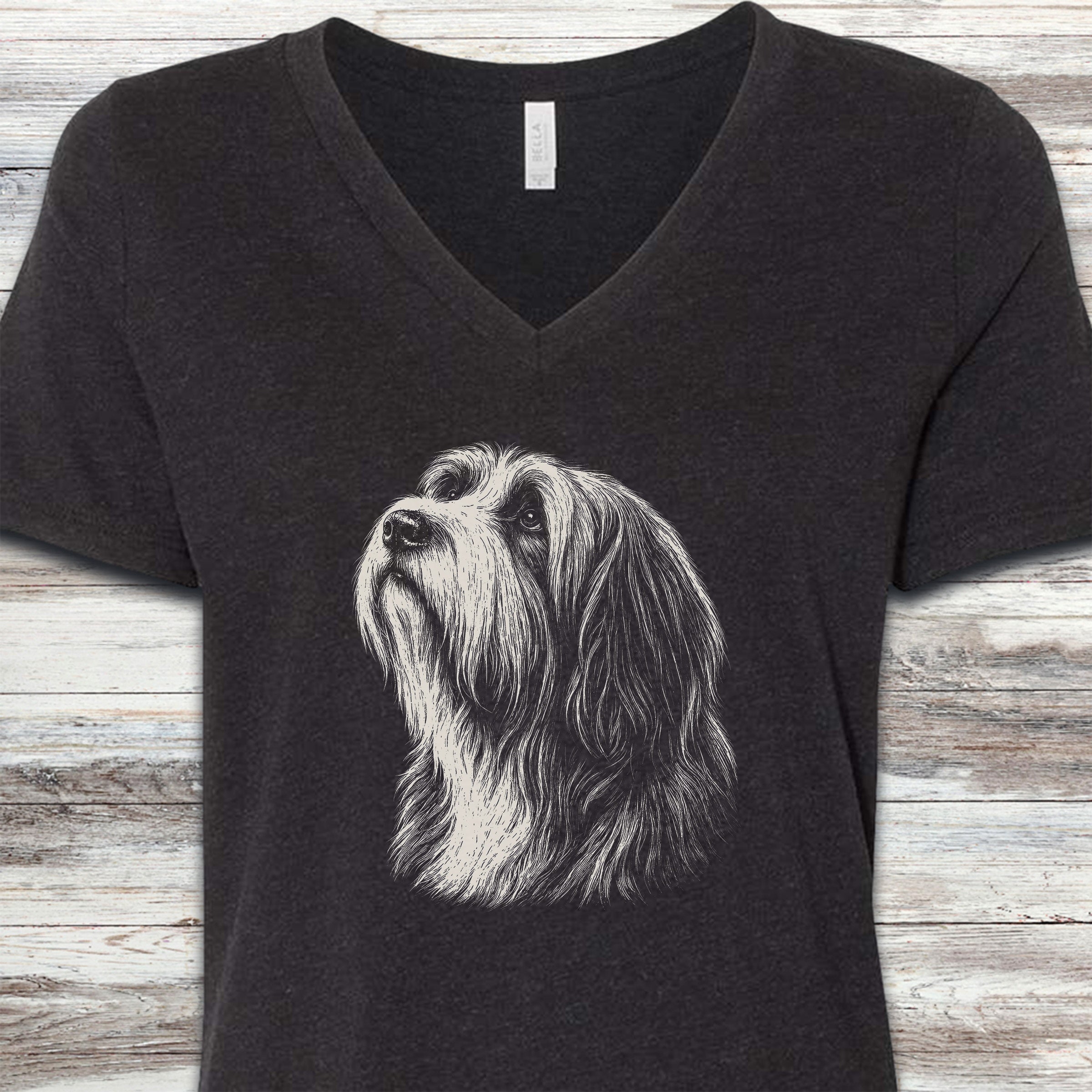 Bearded Collie Loyalty V-Neck Tee - Black Heather
