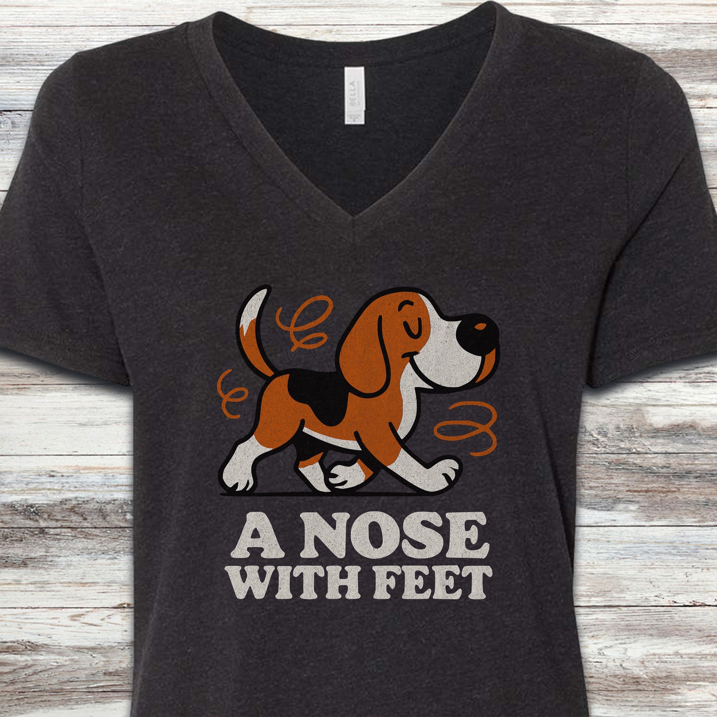 Beagle Nose V-Neck Tee - Black Heather