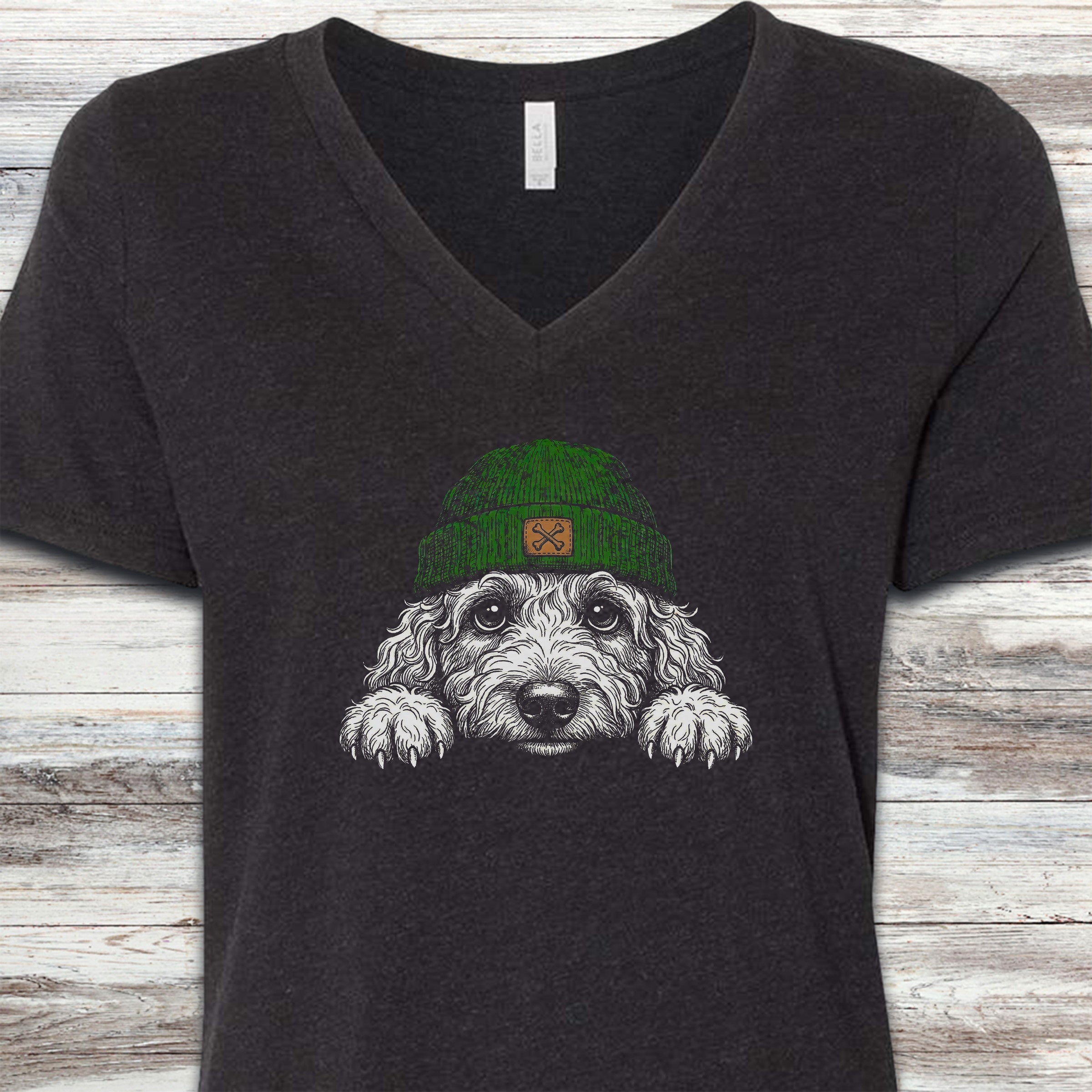 Doodle Peek-A-Doo V-Neck Tee - Black Heather