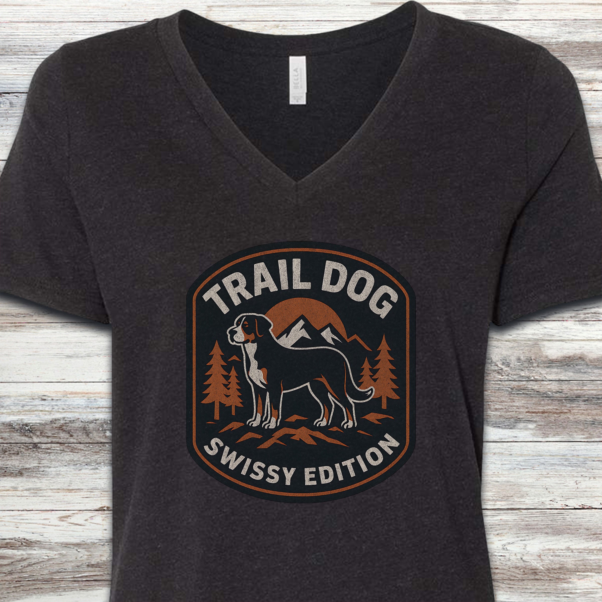 Swiss Mountain Dog Trail Dog V-Neck Tee - Black Heather