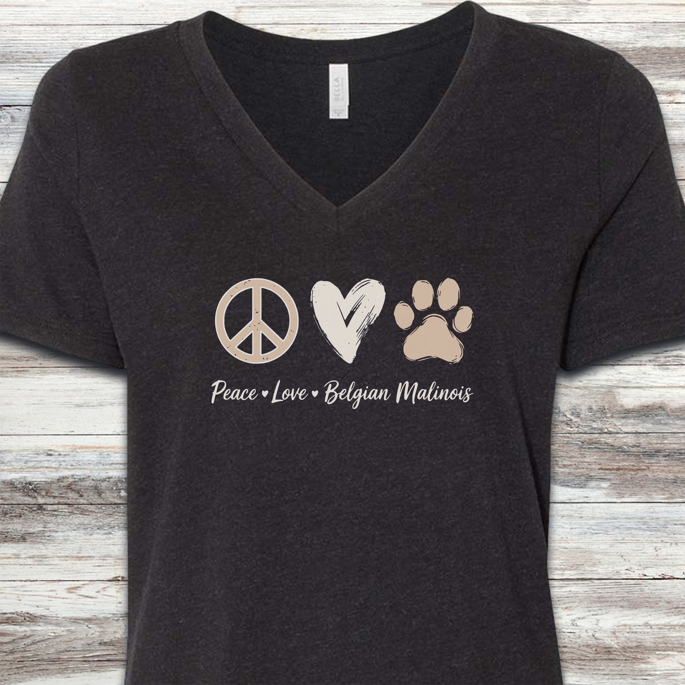Belgian Malinois Peace V-Neck Tee - Black Heather