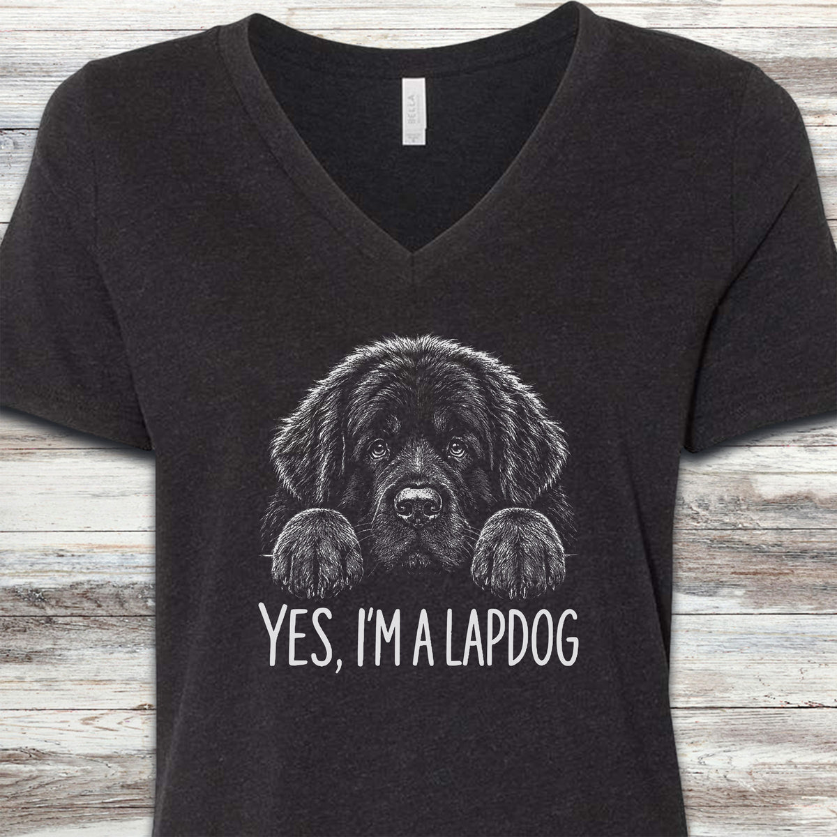 Newfoundland Lap Dog V-Neck Tee - Black Heather
